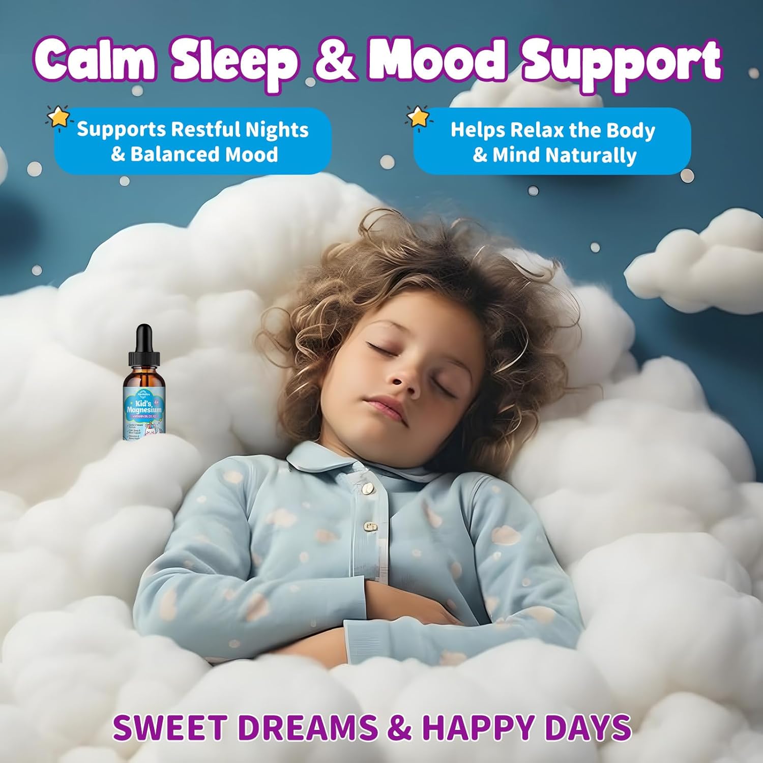 Kids Magnesium Glycinate Liquid Drops with Omega-3, Ashwagandha, Vitamin B6, D3, K2, Calcium & Chamomile - Magnesium Drops for Kids Sleep, Calm, Focus, Brain & Mood - Grape Flavor - Image 2