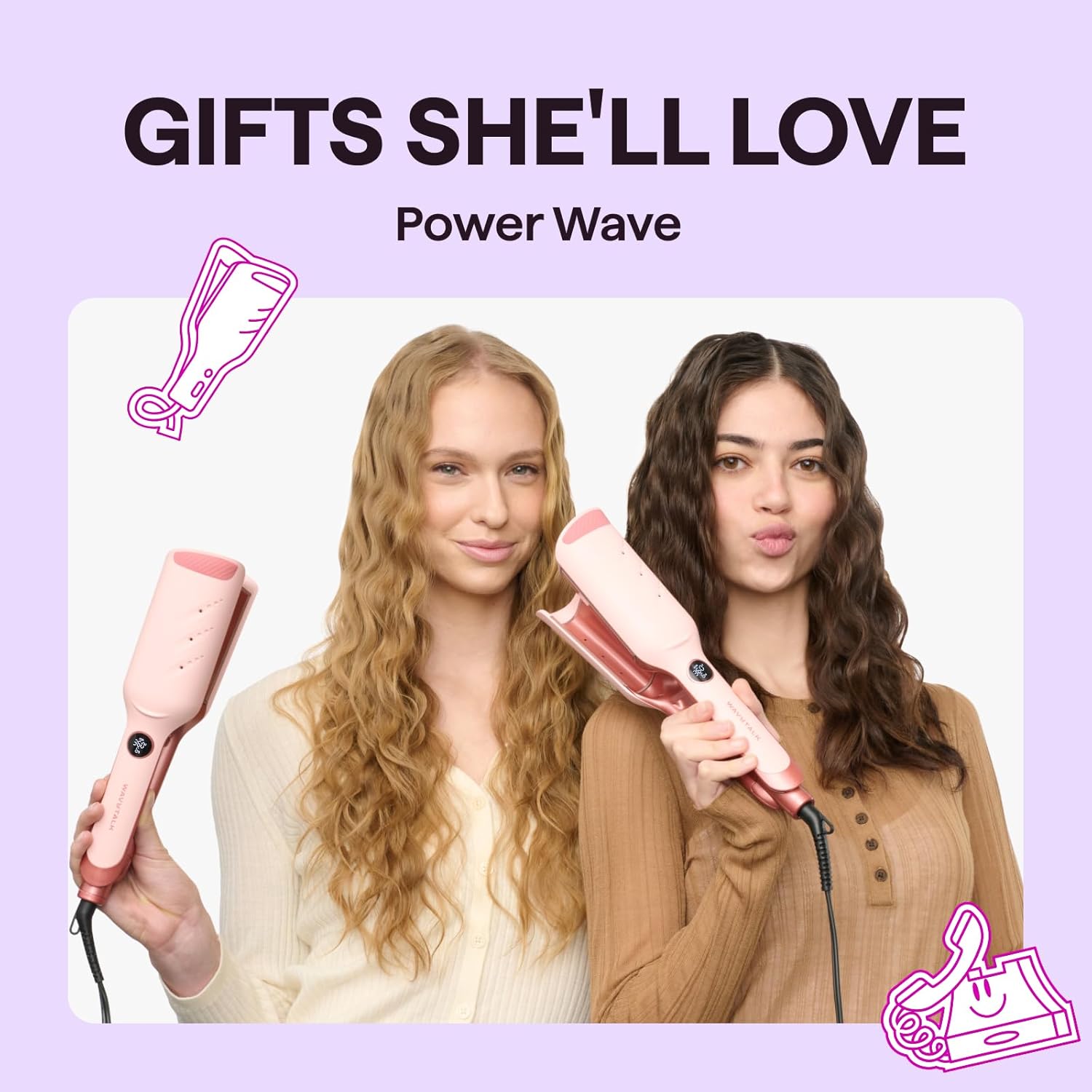 Wavytalk Power Wave Hair Crimper, Curling Iron Hair Crimper Waver, Ventilation Design for Less Damage, Ionic Reduces Frizz, Effortless-Waver, Dual Voltage Crimping Iron, Pink 1 Pounds