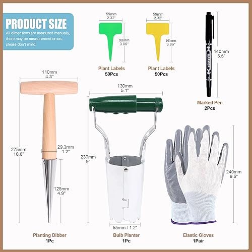 Miniatura 2 de Juego de 106 herramientas de jardín para plantación de bulbos, incluye 1 maceta de bulbos, 1 dibber de plantación de metal, 100 etiquetas T, 1 par