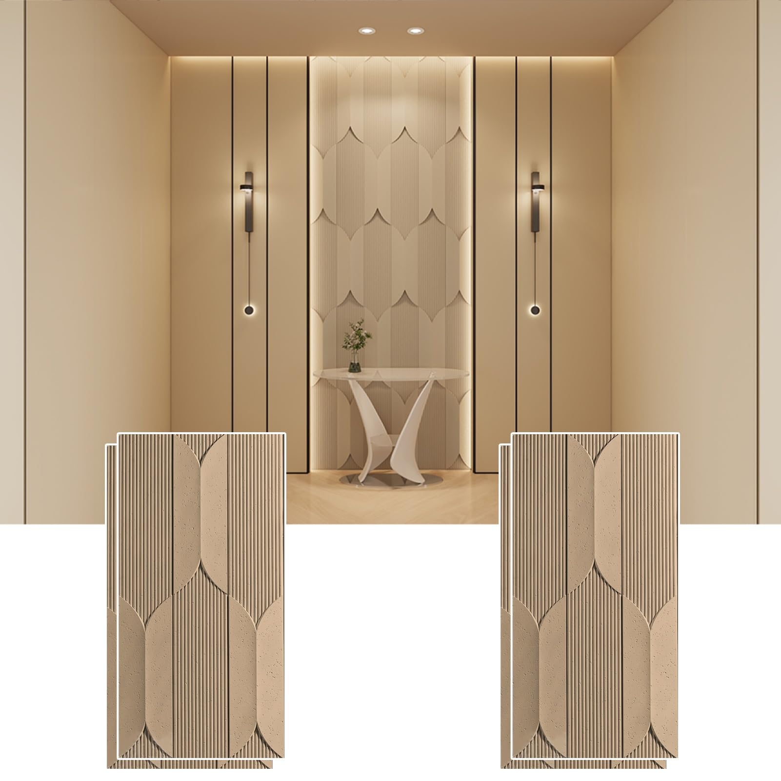 Paneles de Pared con Efecto Piedra, Paneles de Pared geométricos a Rayas 3D Impermeables, Revestimiento Texturizado de PU para decoración Interior/Exterior, Revestimiento de Pared Decorativo