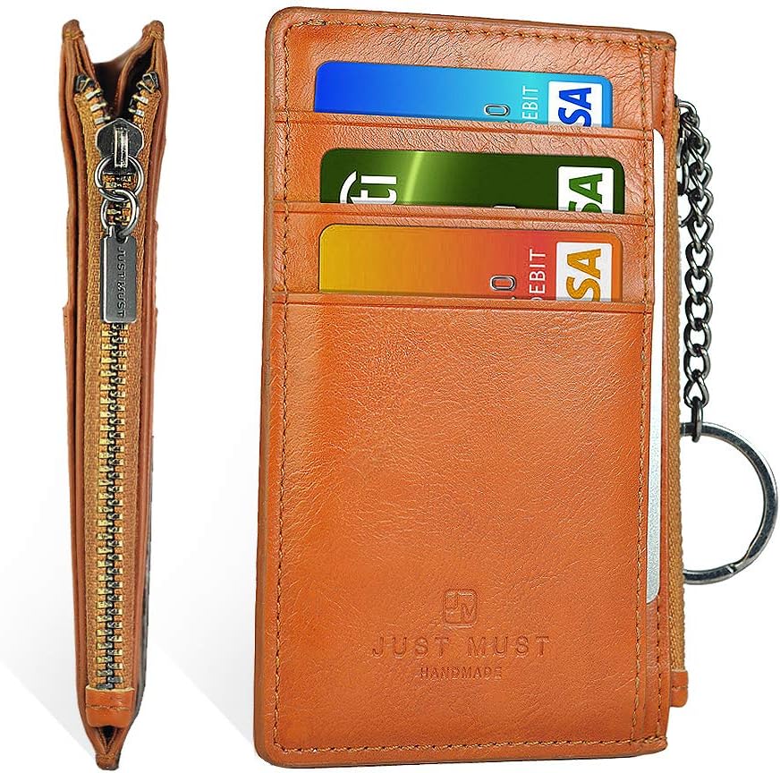 Slim Minimalist Wallet RFID Front Pocket Credit Card Holder for Men & Women Leather Wallet with Keychain