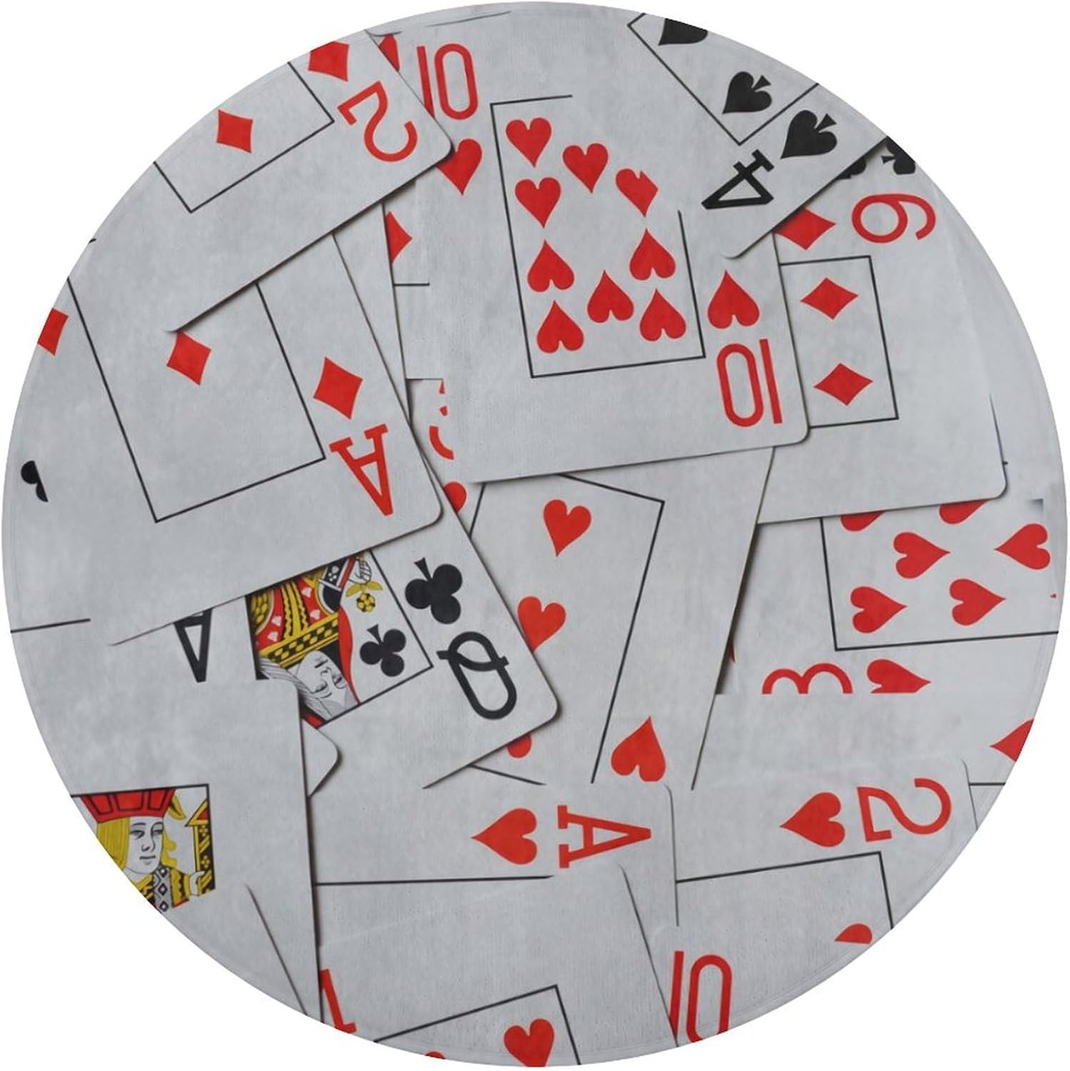 of Scattered Playing Cards Small Bedroom Coral Fleece Circular Floor Mat, Non Slip and Washable 90 * 90cm