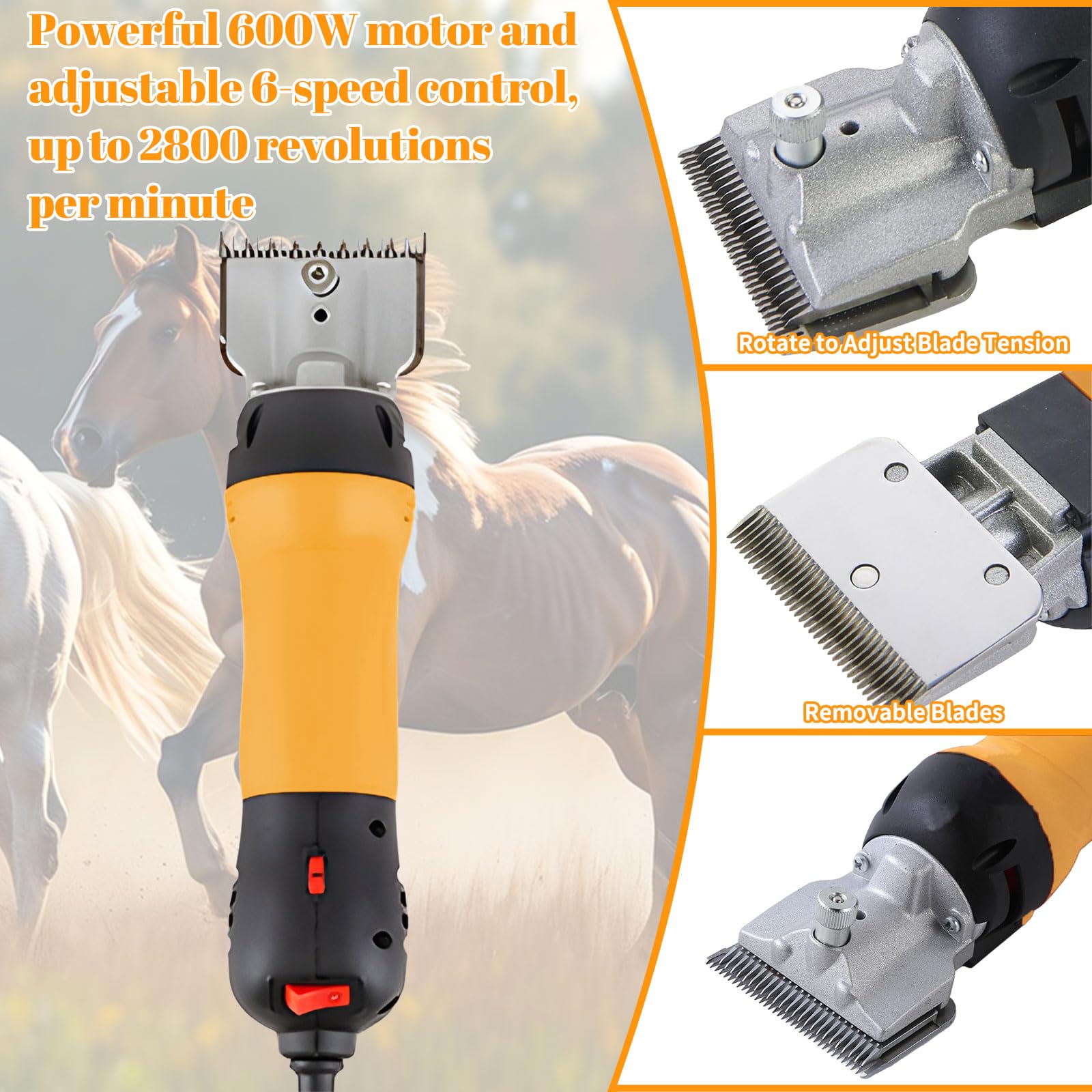 Cortapelos eléctrico para caballos para ganado, cortadora eléctrica resistente de 690 W, tijeras profesionales de ovejas para animales, recortadora de aseo de mascotas para caballo, ovejas,