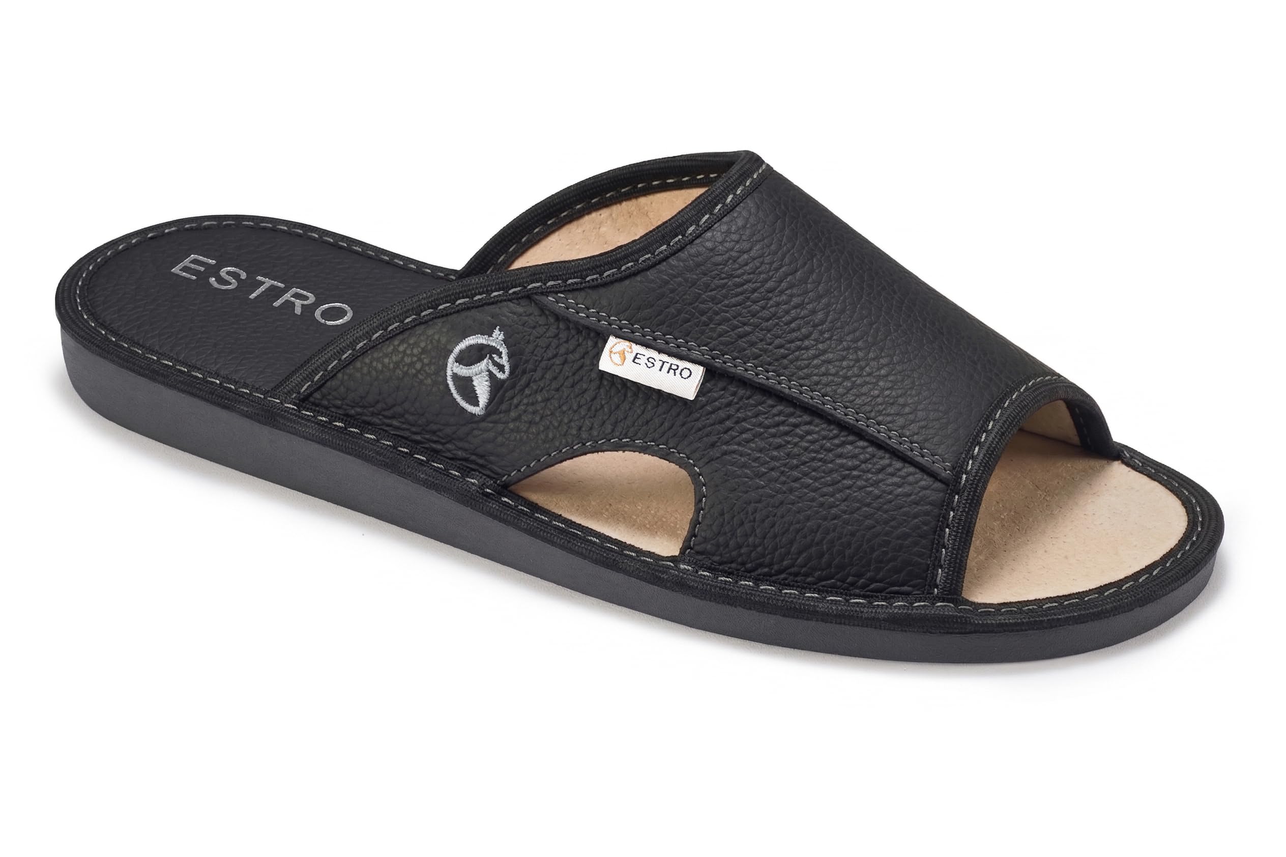 ESTRO Męskie Pantofle Skórzane Kapcie Męskie z Podeszwą Memory Foam VERANO