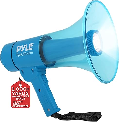 Miniatura 8 de Pyle Altavoz megáfono PA Bullhorn - Batería recargable de sirena integrada, conector auxiliar de 40 vatios y rango de 1000 yardas, función de
