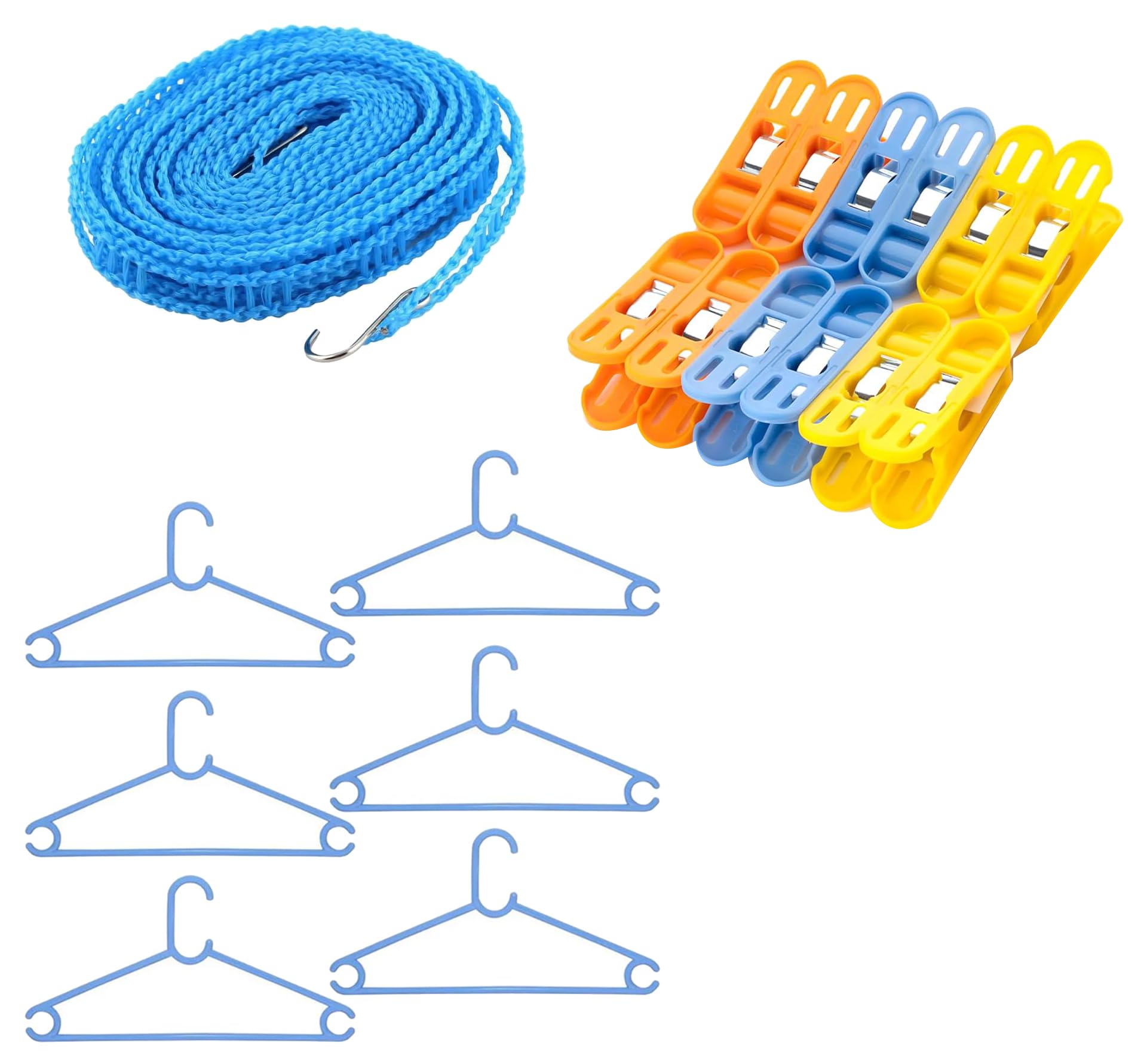 Sulfar Combo of Clothes Drying Nylon Rope (5m), Plastic Clothes Drying Clips (12pcs), Plastic Clothes Hanger (6pcs) (B0D35T5RWH) Amazon Price History, Amazon Price Tracker