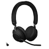 Jabra Evolve2 65 MS Wireless Headphones with Link380c, Stereo, Black – Wireless Bluetooth Headset for Calls and Music, 37 Hours of Battery Life, Passive Noise Cancelling Headphones (Renewed)