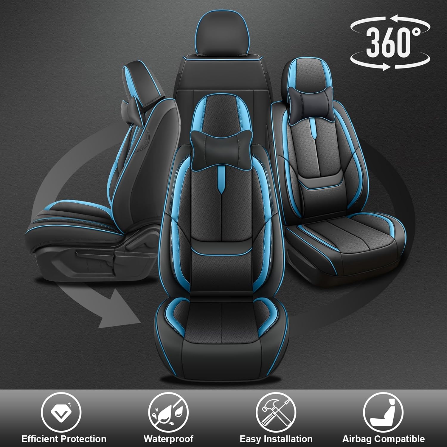 Custom Fit Seat Covers for Jeep Wrangler 4xe 2023-2025, Abrasion & Stain-Resistant Leatherette, Soft Breathable Design for Lasting Comfort(5 Seats Luxury,Black Blue)