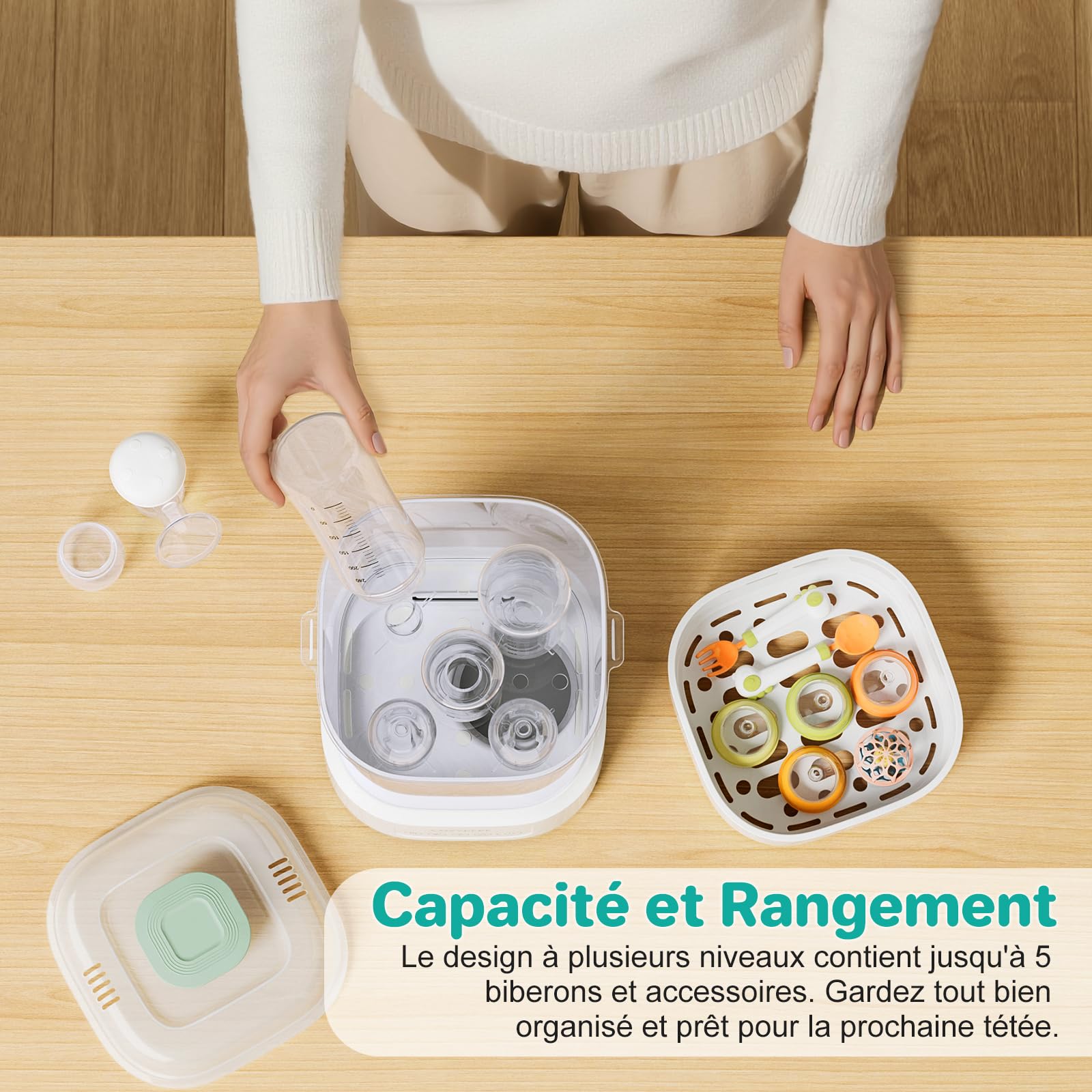 Stérilisateur Biberon Avec Séchage, 5 en 1, 8 Min Stérilisation