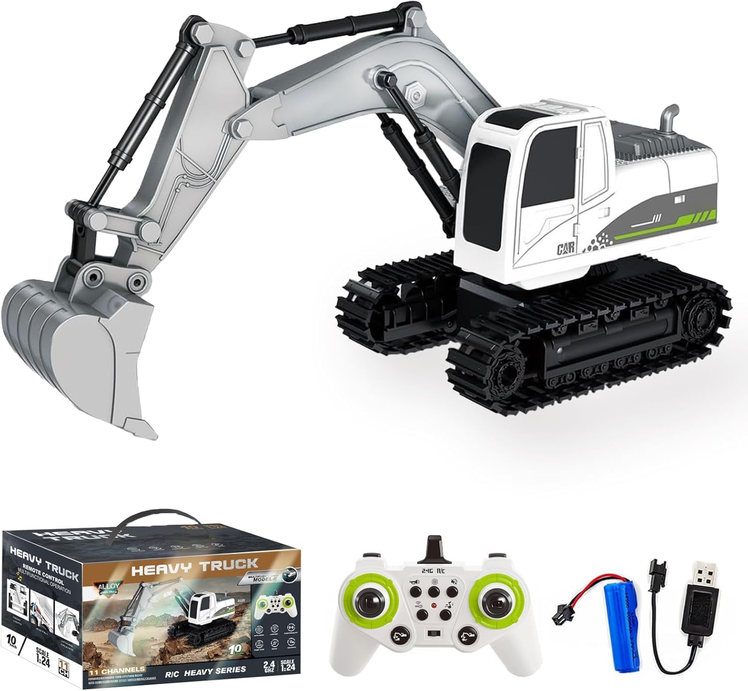 RAMNATH IMPEX Remote Control Excavator, 11CH RC Excavator for Boys & Girls, 1:24 Scale RC Construction Toys with Metal Shovel, Lights & Sounds, Christmas Birthday Gift for Kids 3-12 Year Old.