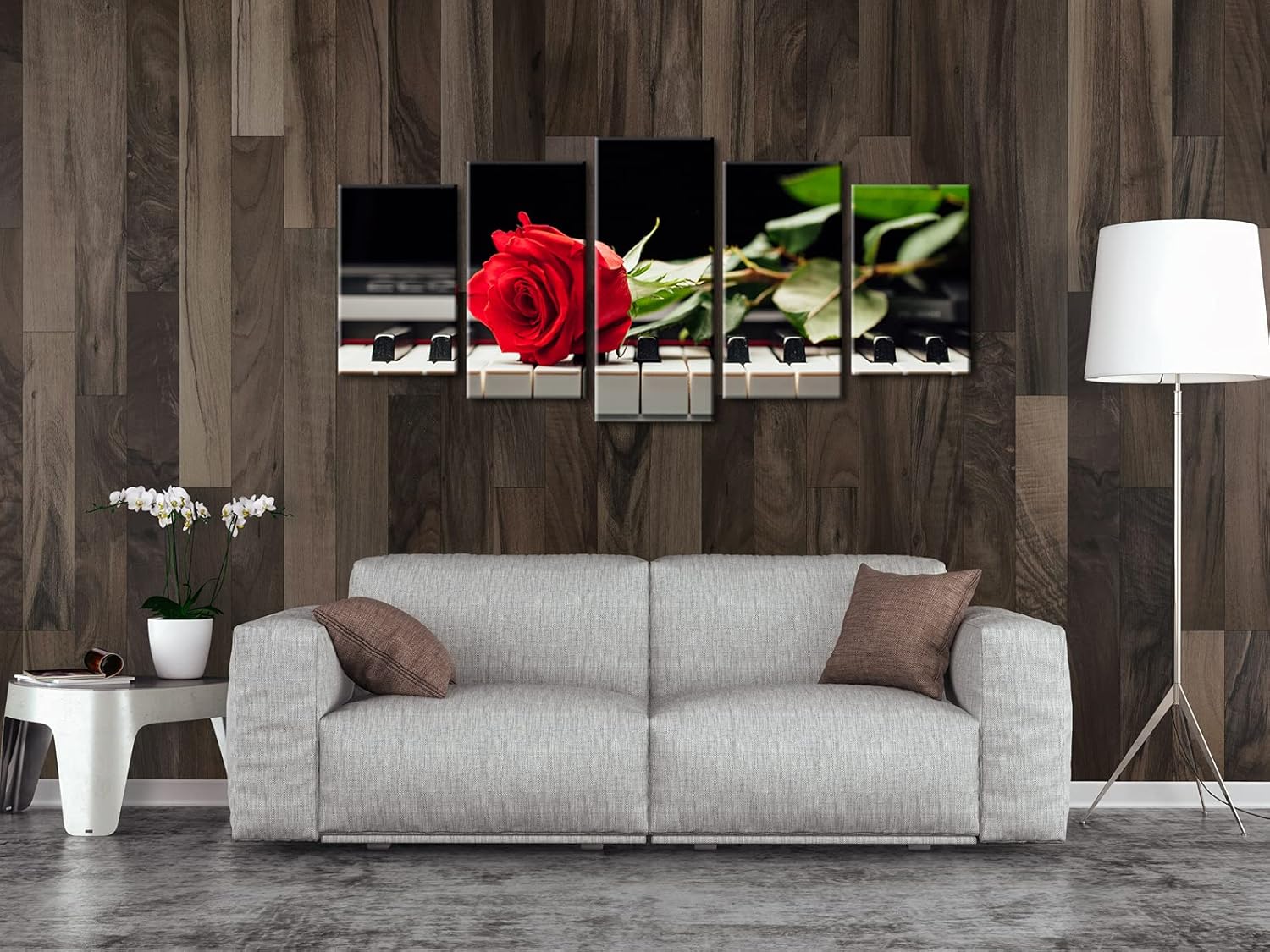 Wieco Art Red Rose on Piano Modern 5 Panels Stretched and Framed Floral Giclee Canvas Prints Artwork Flowers Music Pictures Paintings on Canvas Wall Art for Bedroom Kitchen Home Decorations