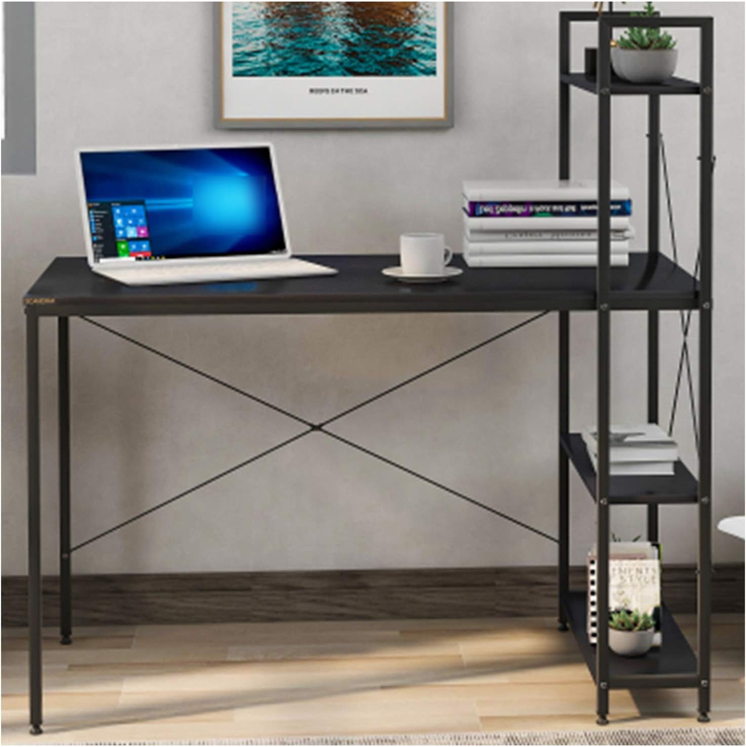 Desk with Shelves Computer Desk with Bookshelves CompactPC Workstation Writing Table Home Office Desk Storage Rack Shelf for Office Bathroom Living Room Home Office Writing Study Desk S