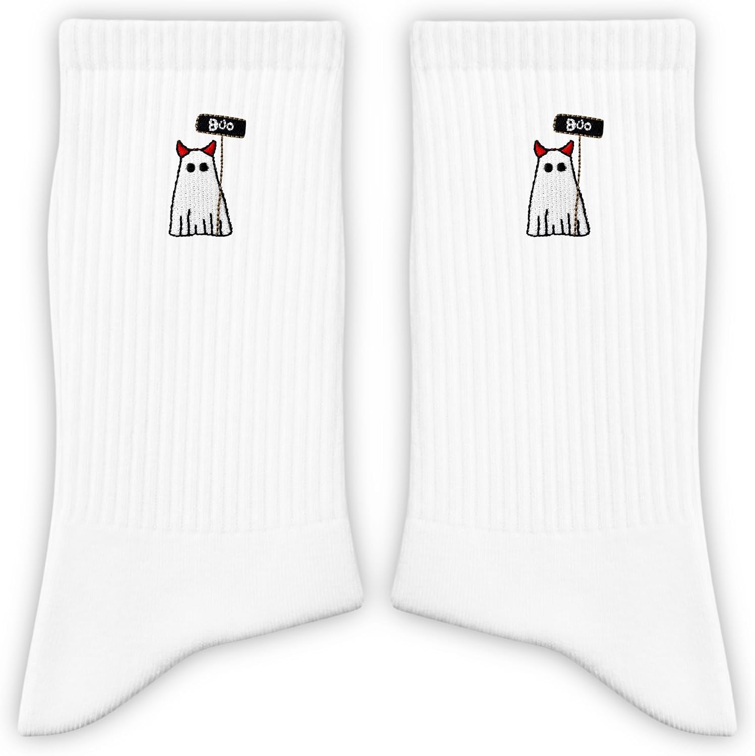 Halloween Embroidered Ghost Novelty Crew Socks