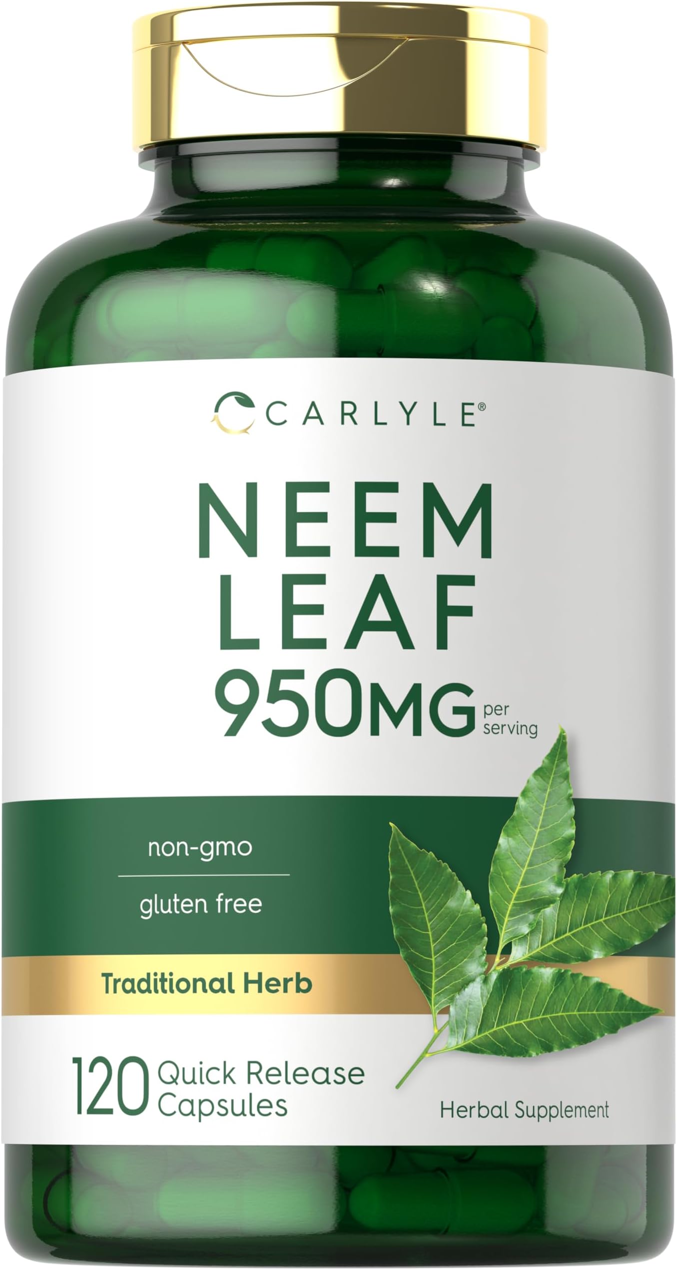 Carlyle Neem Leaf | 950mg | 120 Powder Capsules | Non-GMO and Gluten Free Formula | Value Size | Traditional Herbal Supplement | Azadirachta Indica