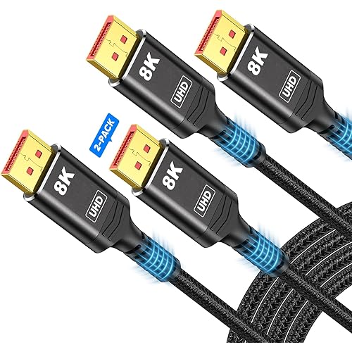 Capshi 8K 4K DisplayPort Cable 1.4, 2-Pack 10FT DP Cord (VESA Certified, 8K@60Hz, 4K@144Hz, 2K@240Hz/165Hz), 32.4Gbps High Speed Display Port Cable for Gaming Monitor, HDR/FreeSync/G-Sync, Black