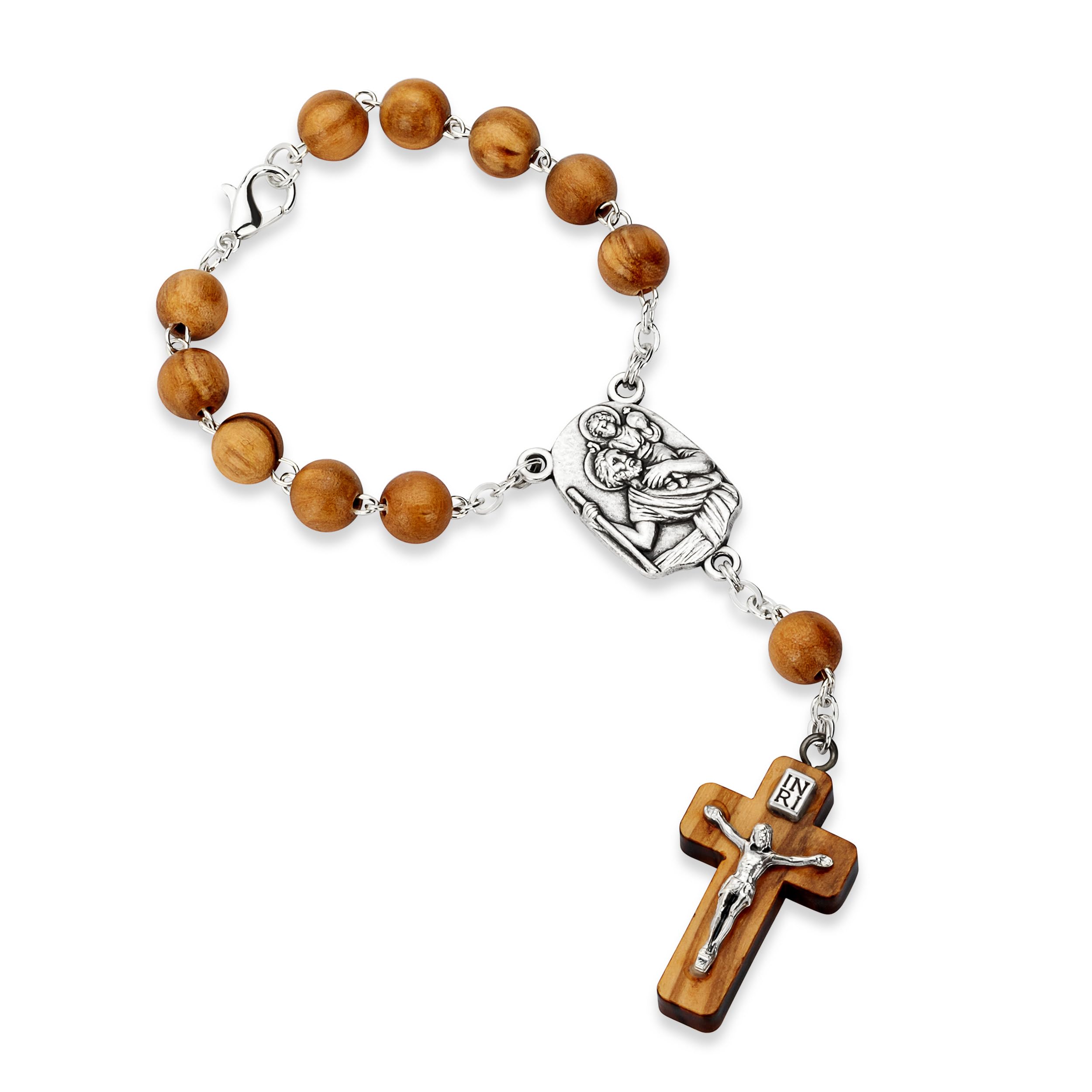 NKlaus 16 cm Zen Rosary St Christopher Real Wood 3 x 2 cm Kruzfix Pilgrimage 14447, brown, 10L x 5B cm - Image 3