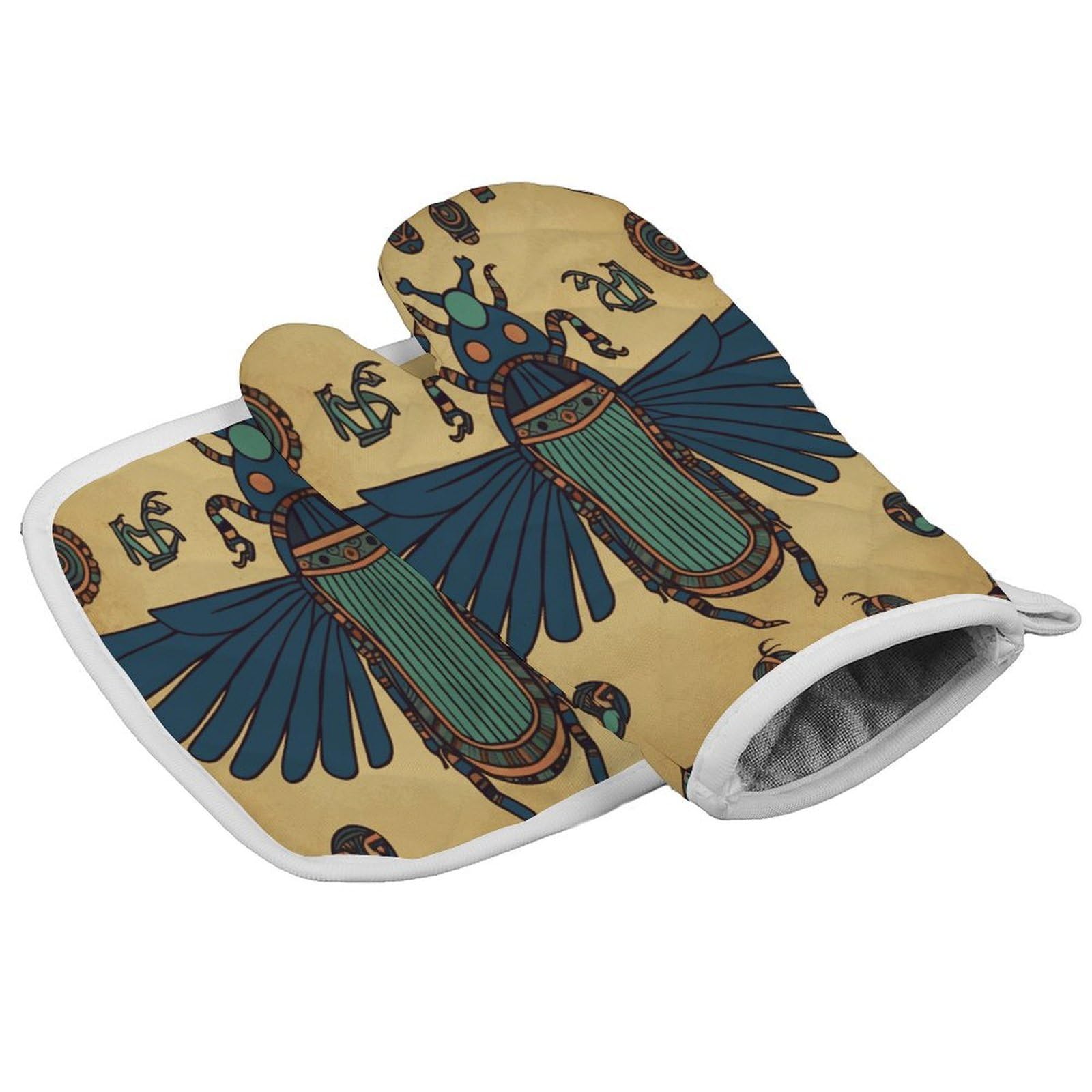 Fodpand Style Egyptian Scarab Oven Mitts And Pot Holders Sets, Cooking Gloves And Hot Pads Heat Resistant Washable, Kitchen Oven Glove For Oven Cooking Baking Grilling