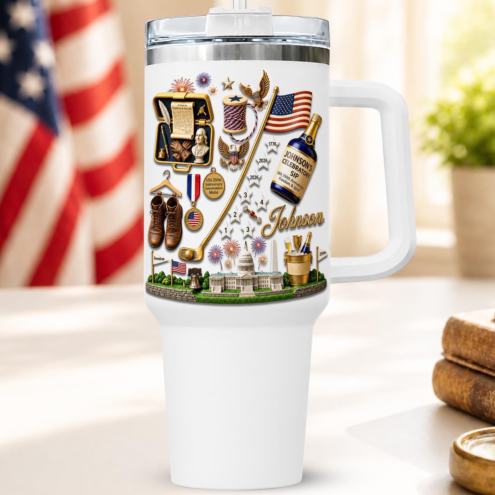 Personalized 250th Anniversary Of America Tumbler - Custom Patriotic USA Flag 1776-2026 Gifts - US Eagle Freedom Cup 40oz A11 - American Independence Celebration Gifts For Men Women