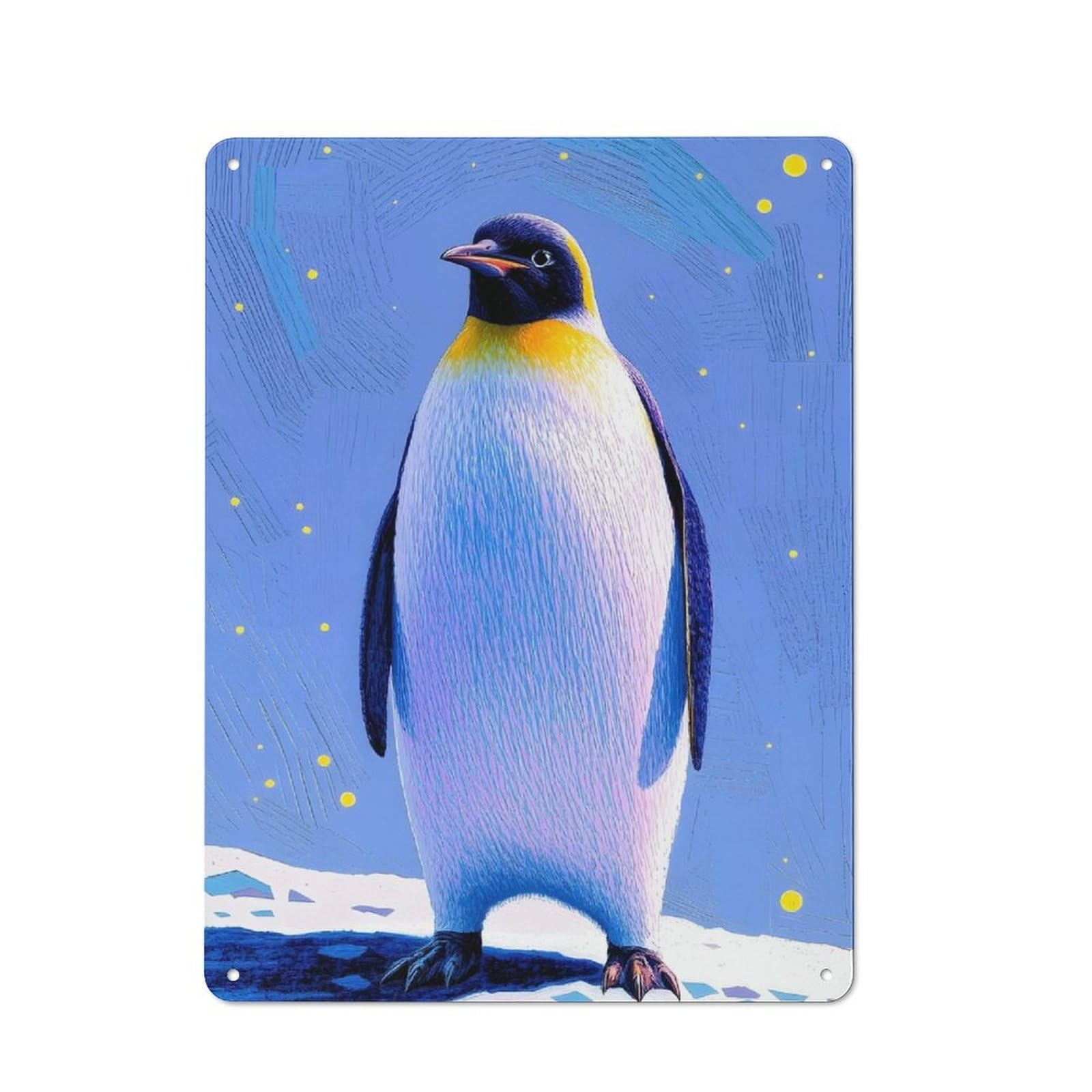 Rustic Vintage Metal Sign 40x30cm Featuring Majestic Penguin Portrait, Home Bar Decor for Cafe, Pub, Workshop Or Home Bar