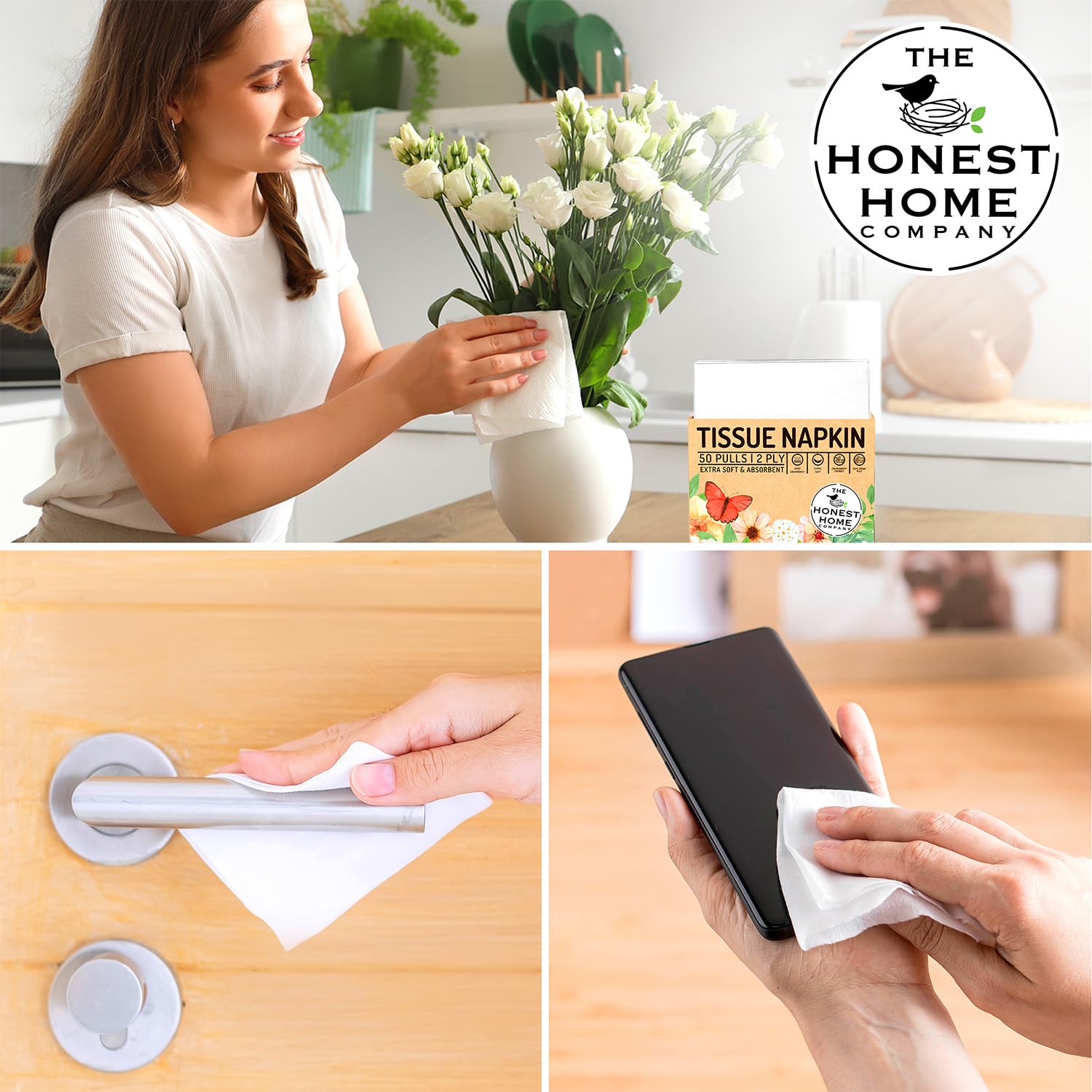 Honest Home 2 Ply Tissue Paper Napkins | 200 Pulls | 50 Pulls x 4 Boxes | Soft, Strong & Highly Absorbent | For Home & Dining Table Use - Image 6 thumbnail