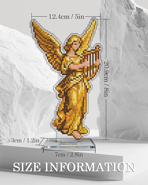 forever young Divine Angel Diamond Art Kit, DIY Tabletop Acrylic Standee Square Diamond Painting Kit, Stand-Up Gem Art Kit Diamond Art Ornaments, Home Decor Gift (Angel Harp Sonatal) by forever young - Image 5