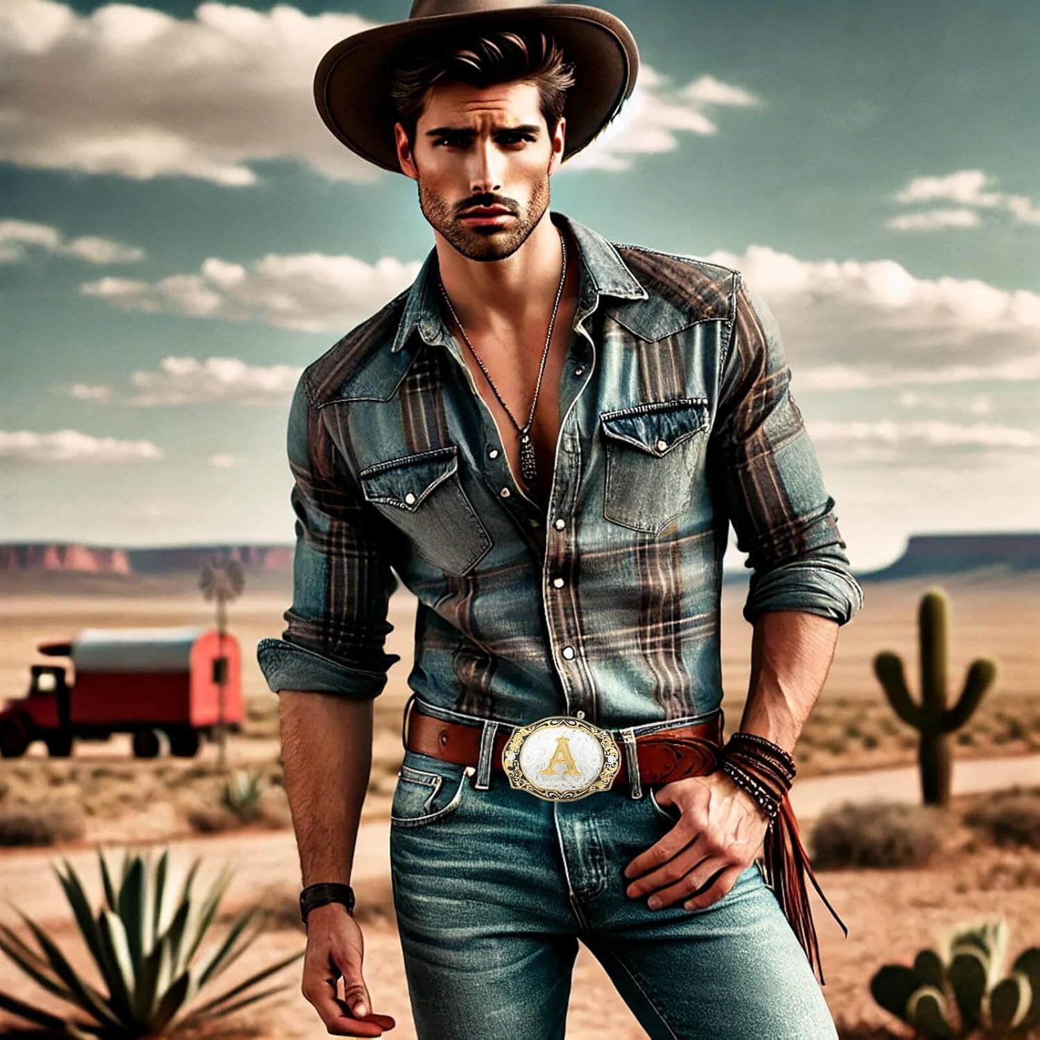 Western Belt Buckle for Men Vintage Cowboy Rodeo Small Initial Letter ABCDMRJ to Z Belt Buckles for Women - Image 2