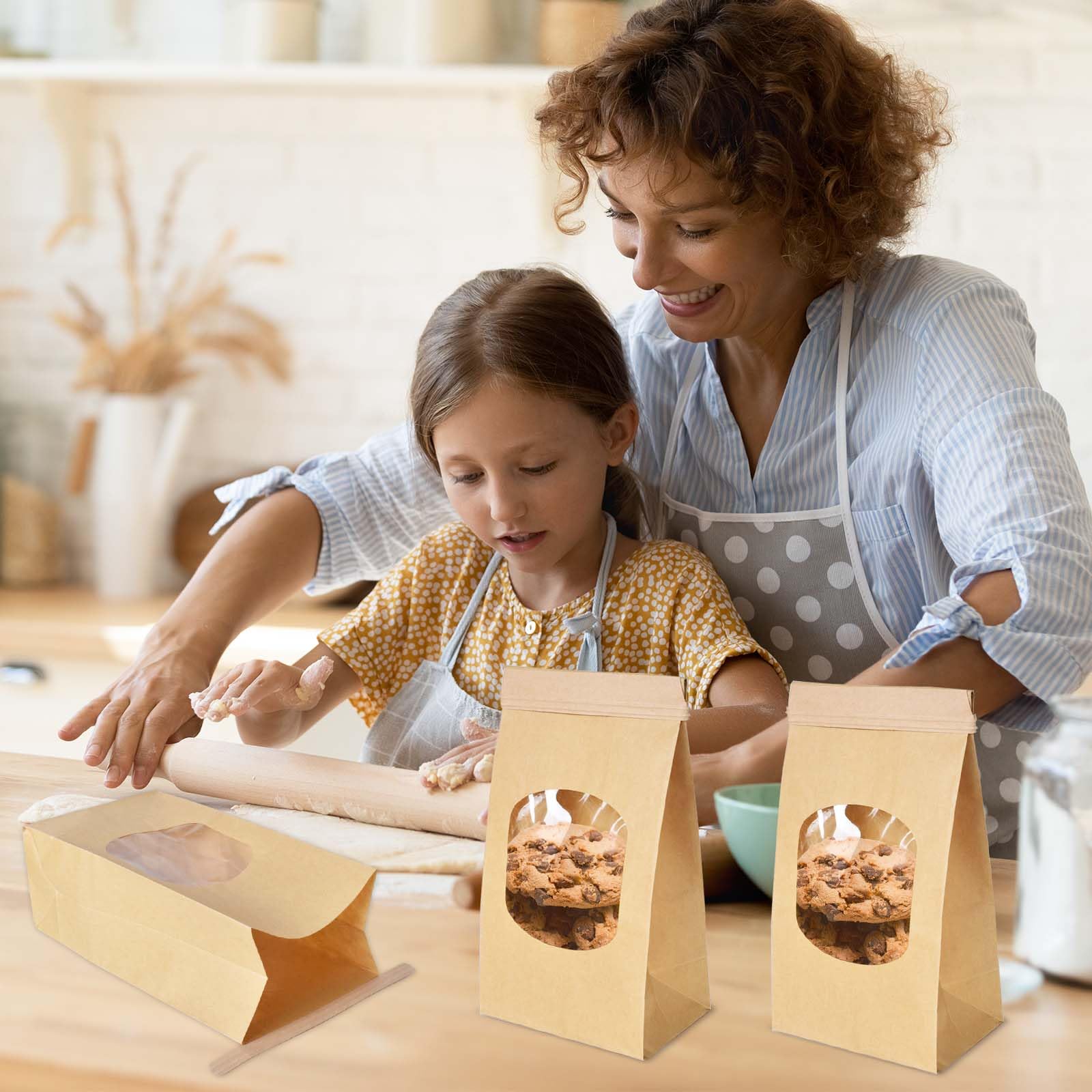 25 Sacchetti Per Biscotti In Carta Kraft Con Finestra E Clip – 9x6x17 Cm – Impermeabili E Anti-olio