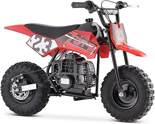 DB002 49CC 2-Stroke Gas Dirt Bike for Adults & Teens, Mini Pit Bike with Disc Brake, Automatic Clutch & Shock Absorbers, Off-Road Motorcycle (Red)