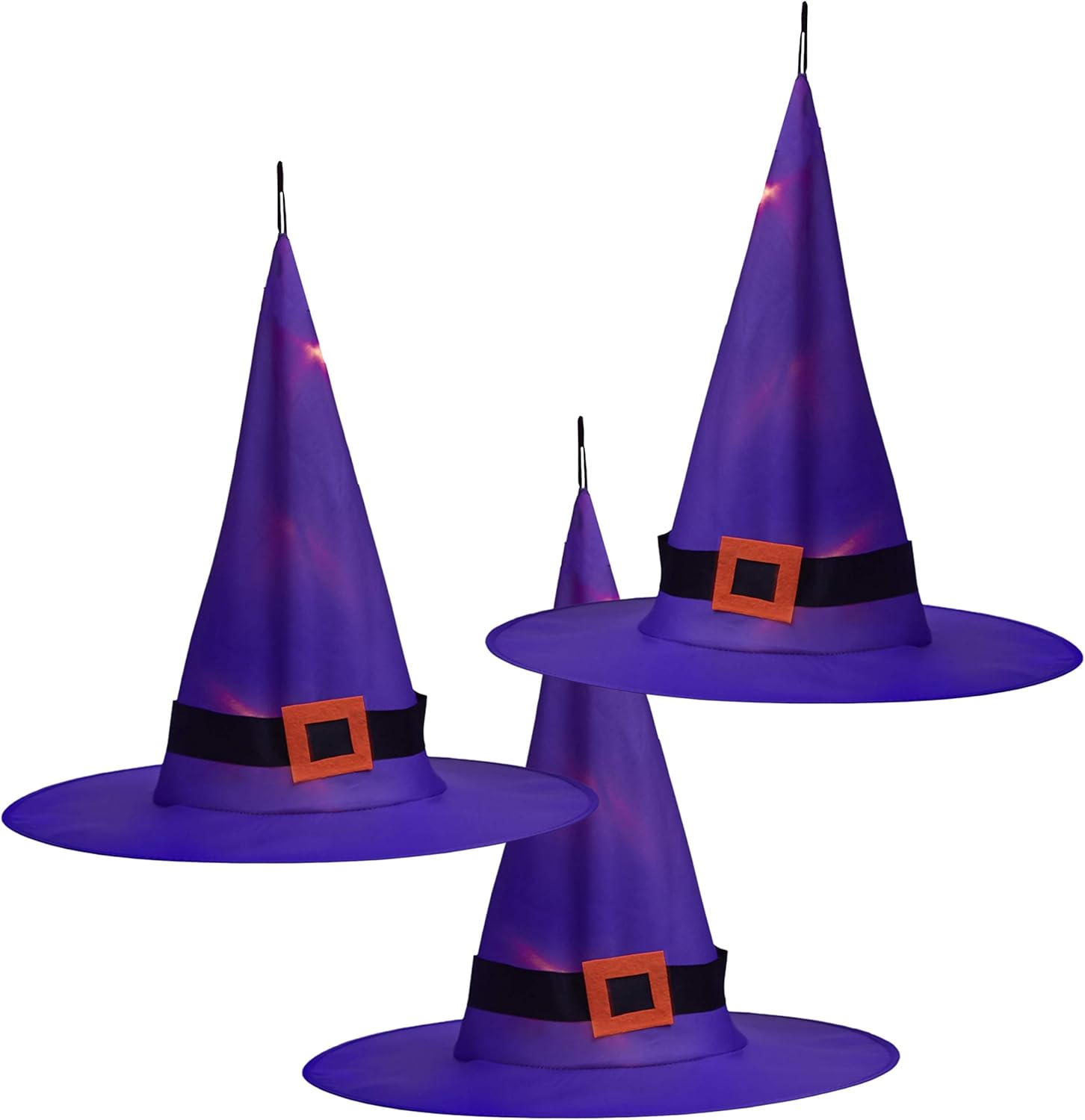 Lighted Hanging Halloween Witch Hats for Outdoors Purple