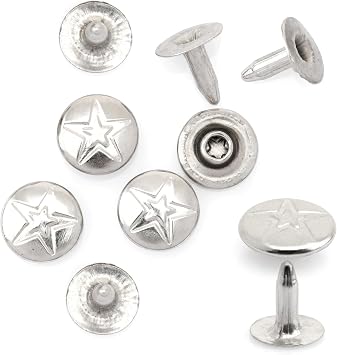 CRAFTMEMORE 3/8" Fancy Leather Rivets Round Rapid Rivet Studs for Bags Belts Bracelets Decoration 50 Pieces, Silver Star