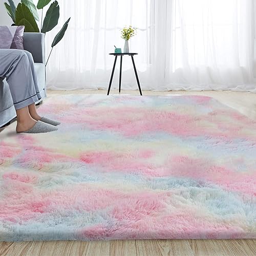 Rainlin Alfombra peluda súper suave de 4 x 6.6 pies para sala de estar y dormitorio, alfombra de felpa moderna y esponjosa, extra cómoda, esponjosa,