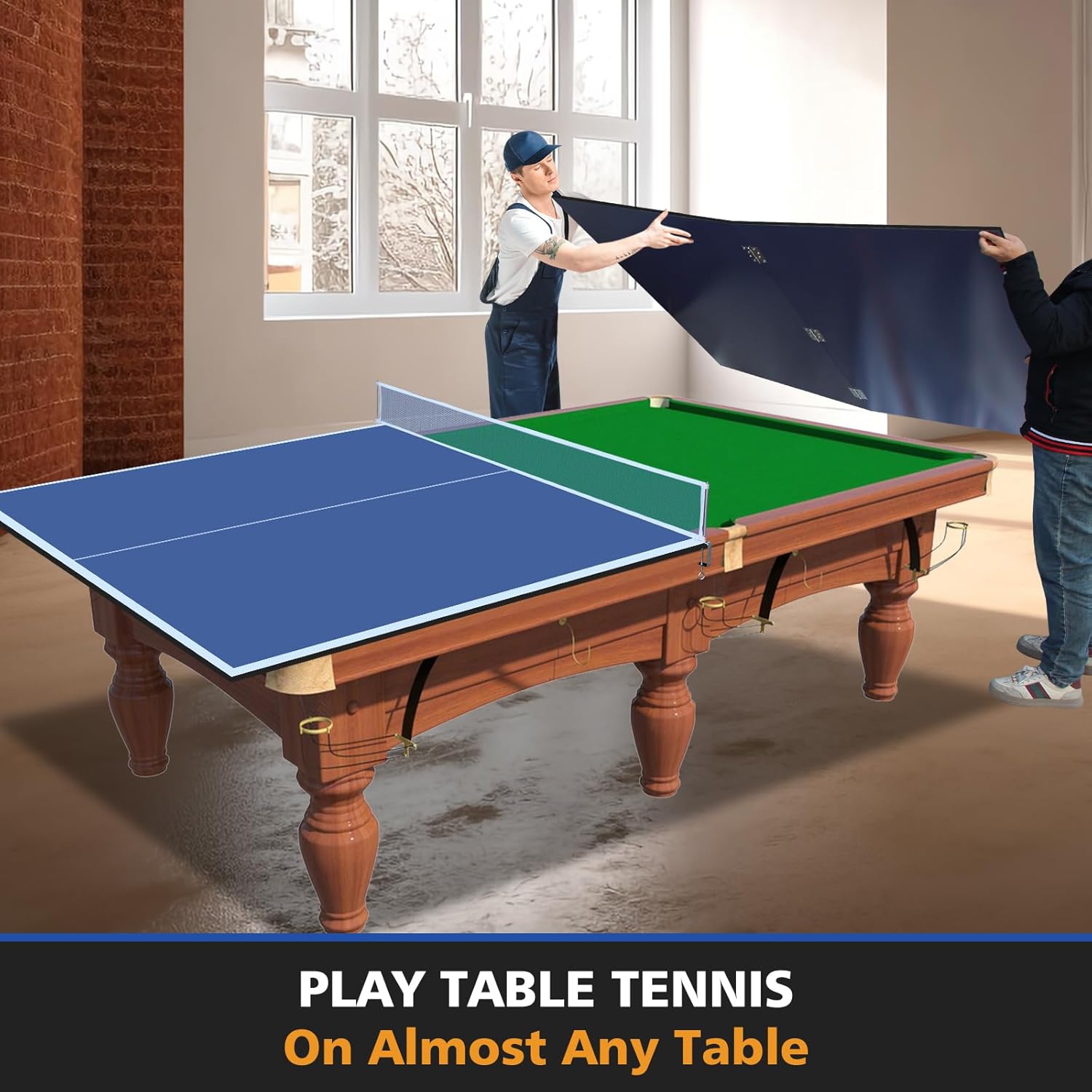 7/8/9ft Mid-Size Ping Pong Conversion Top with Net Set for Billiard and Pool Tables - Regulation Top Converts Billiards into Ping Pong Table Blue/Green/Black