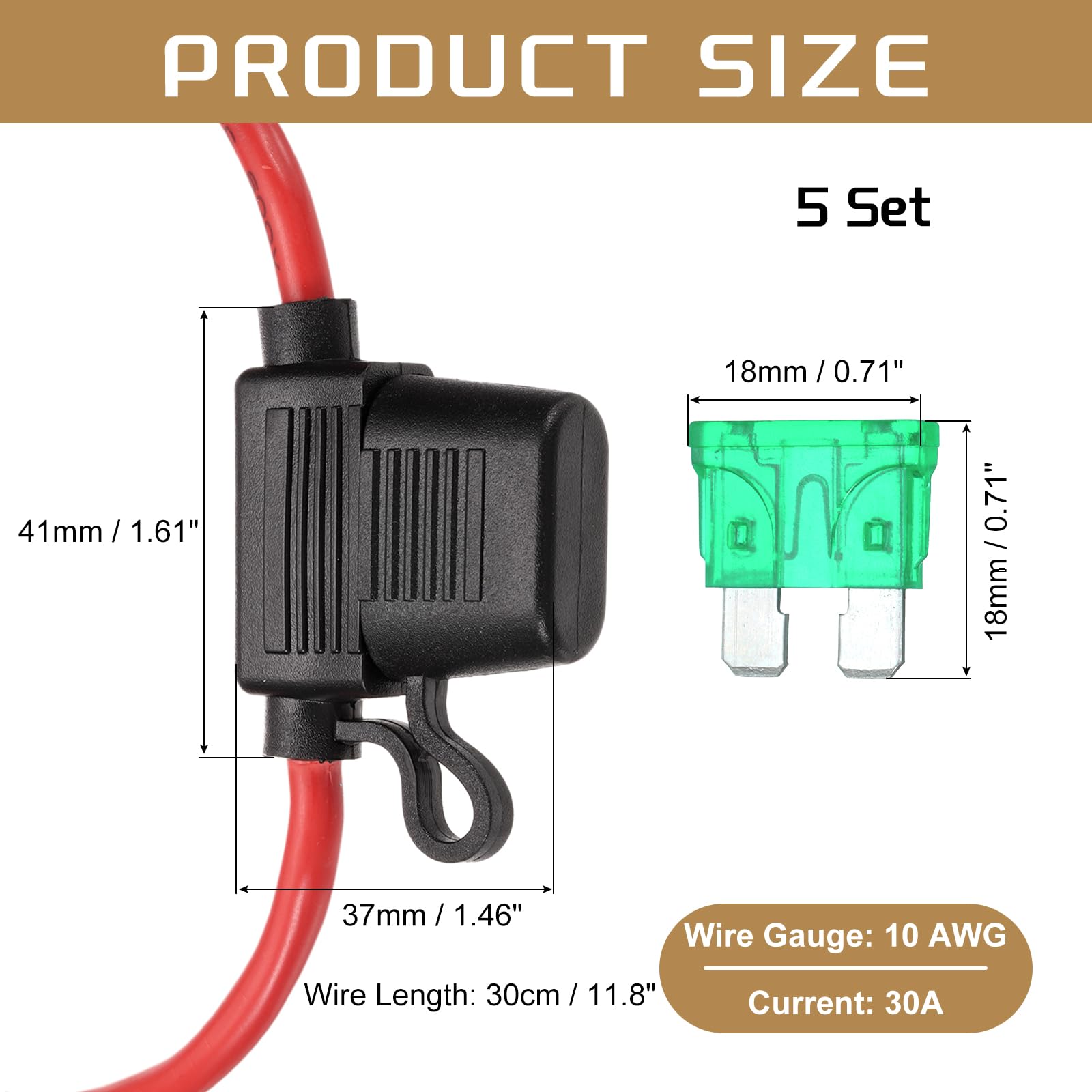 DMiotech 5 Pcs Inline Fuse Holder DC 32V 10 AWG Waterproof Blade Fuse Holder 30A for Automotive Marine, Truck, Motorcycle Green - Image 2