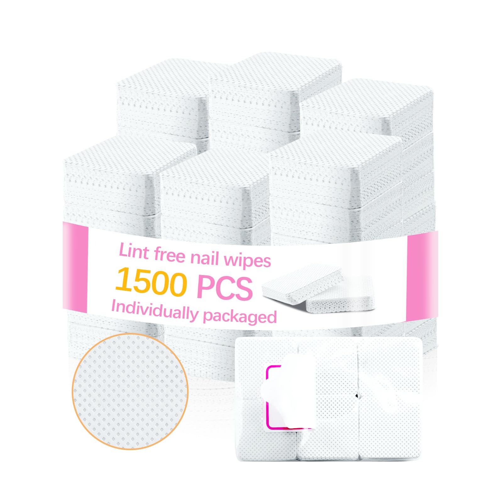 1500 Pcs Lint Free Nail Wipes, White No Lint Nail Wipes for Gel Nails Lint Free Polish Remover Wipe Eyelash Extensions Glue Nails Cleaning Pads Supplies White, 1500 Pcs