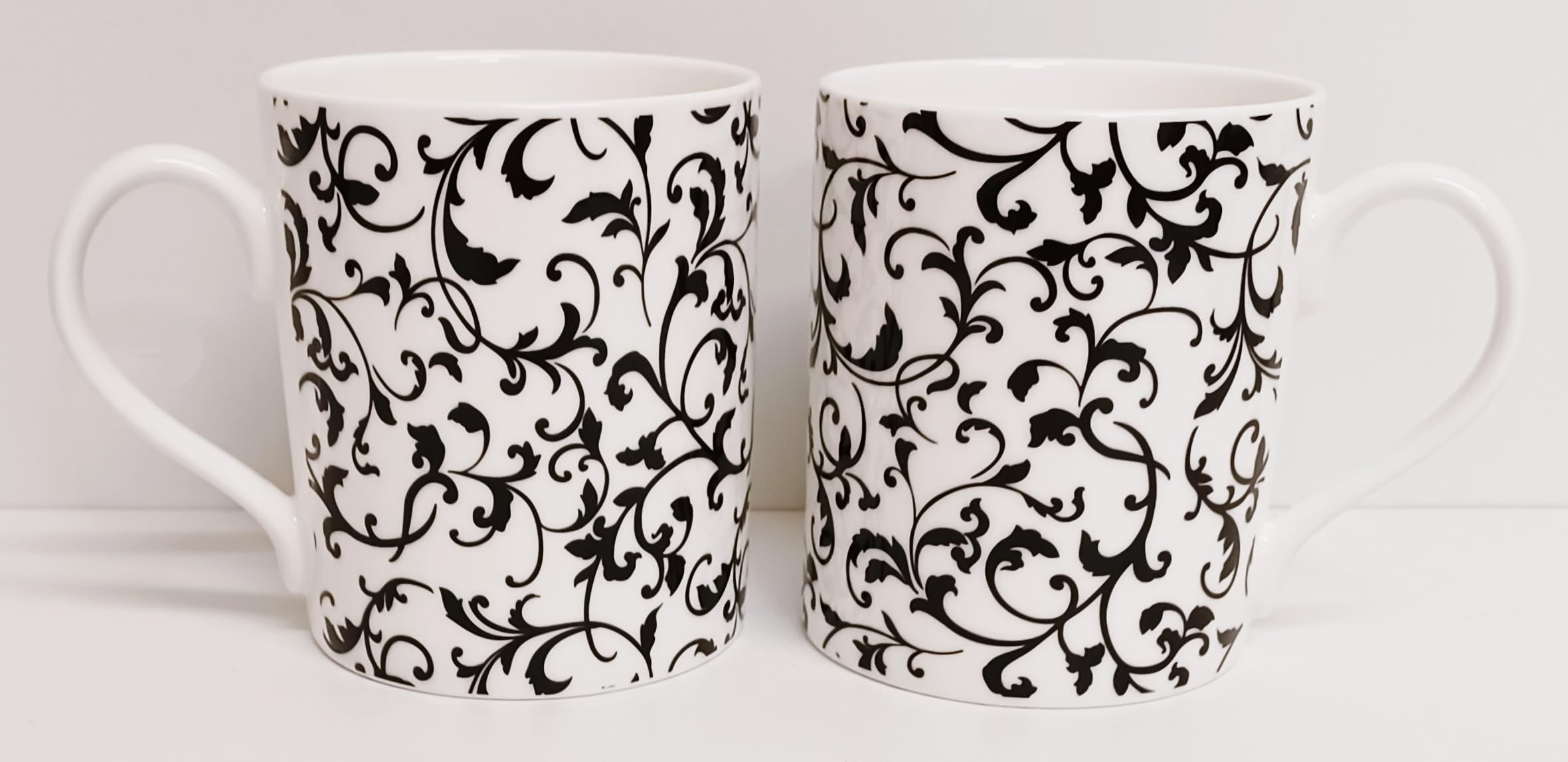 Weneckie białe kubki zestaw 6 porcelany kostnej duże balmoralne 414 ml 400 ml kubki wirowe i liście ręcznie dekorowane w Wielkiej Brytanii