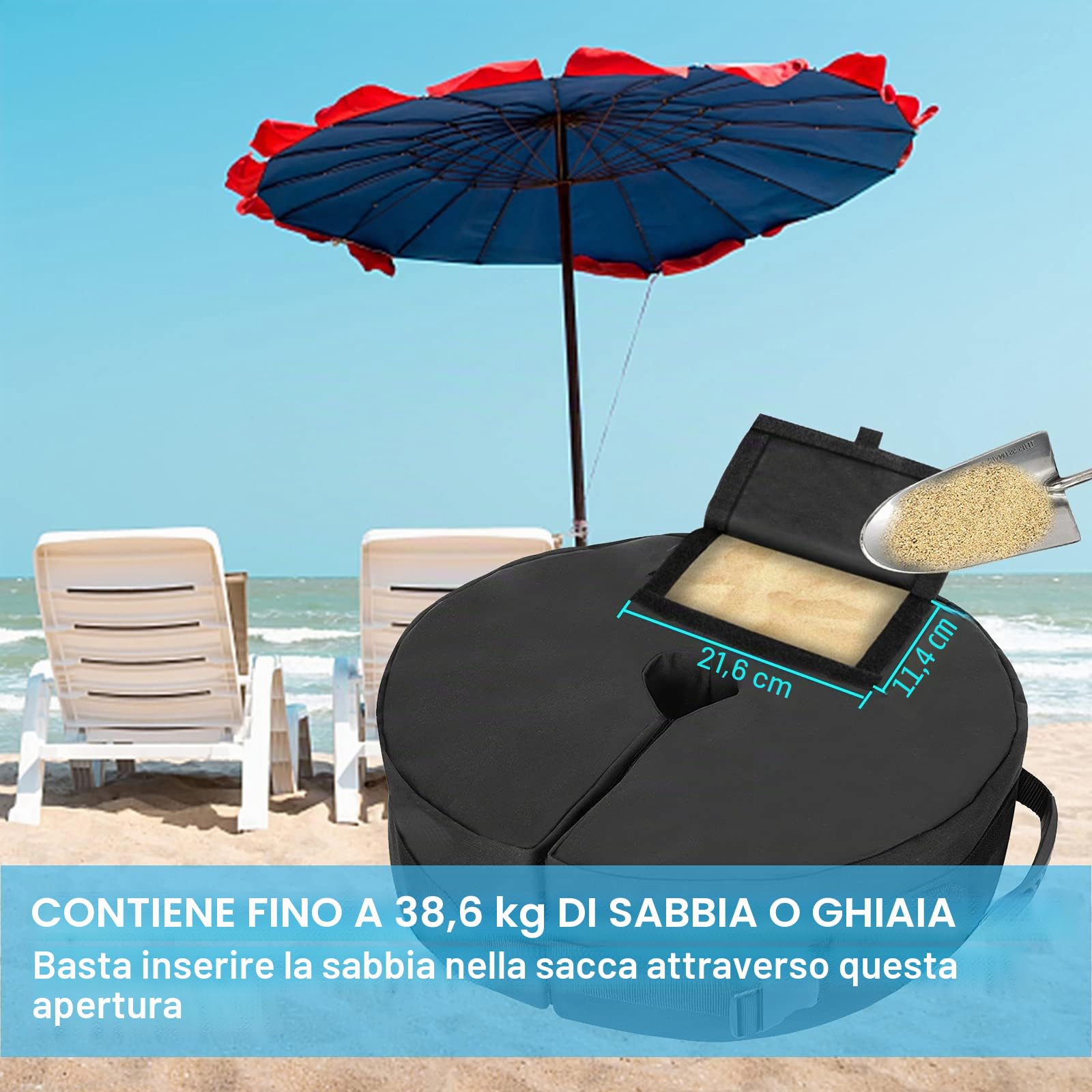 Base per Ombrellone - Resistente Supporto a Croce a Sbalzo Fino a 40 kg, Extra Sacchi di Sabbia Ponderati per Giardino all'Aperto