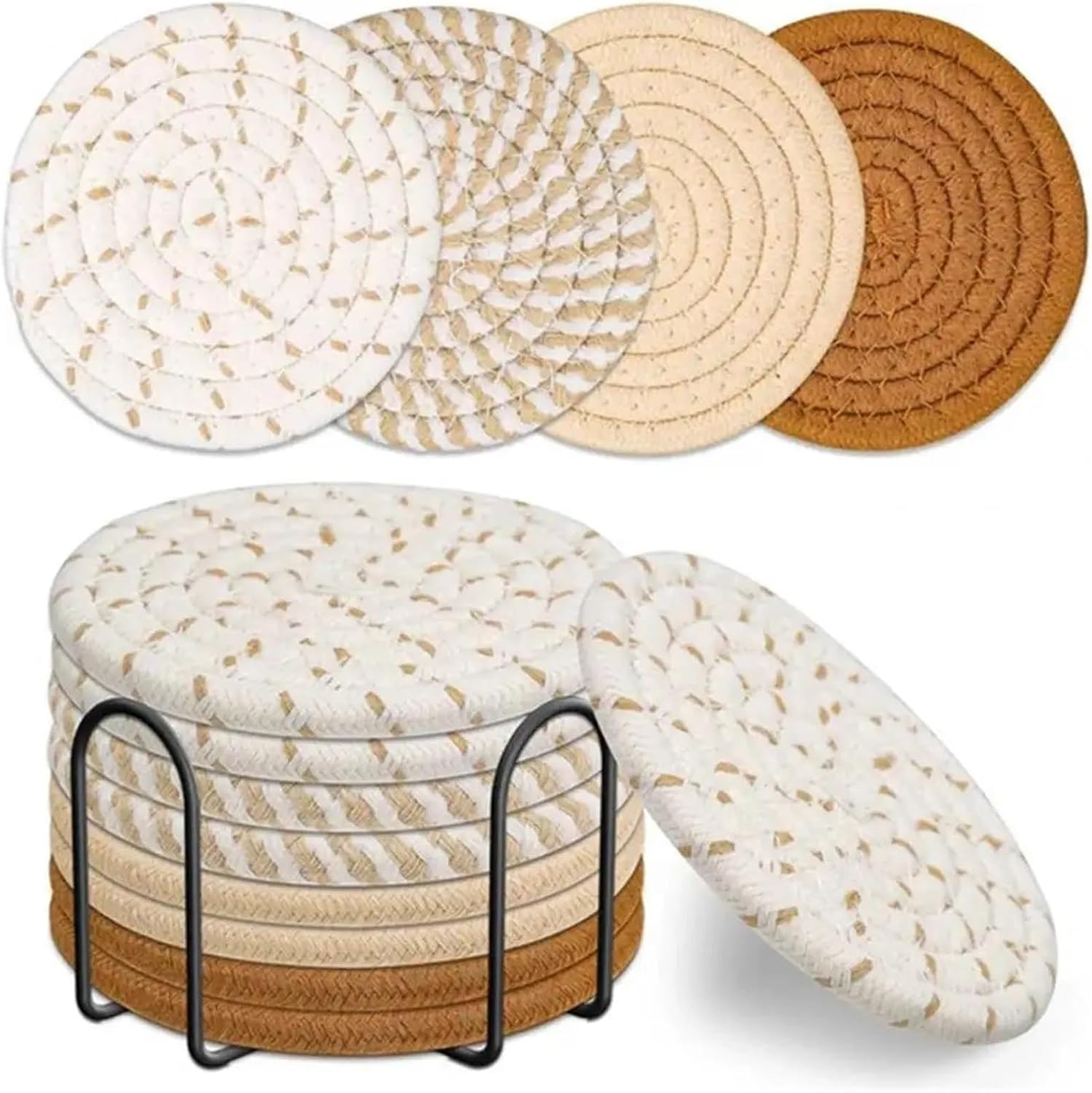 Cotton Rope Woven Coasters Heat- Absorbent Unique Thickened Cotton Coaster Rack Table Placemat(Dark Khaki)
