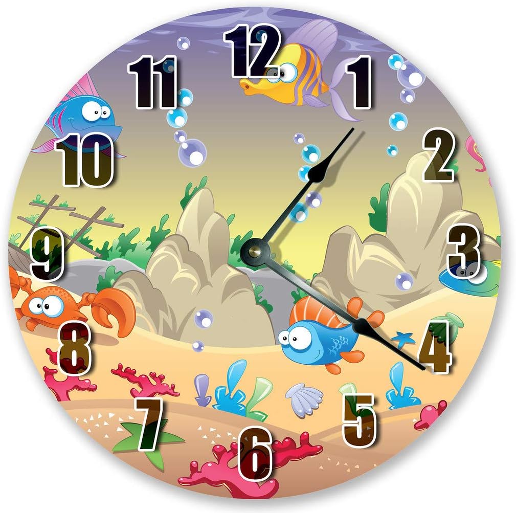 10.5" Under The SEA Ocean Creatures Nursery Kids Clock - Large 10.5" Wall Clock - Home Decor Clock