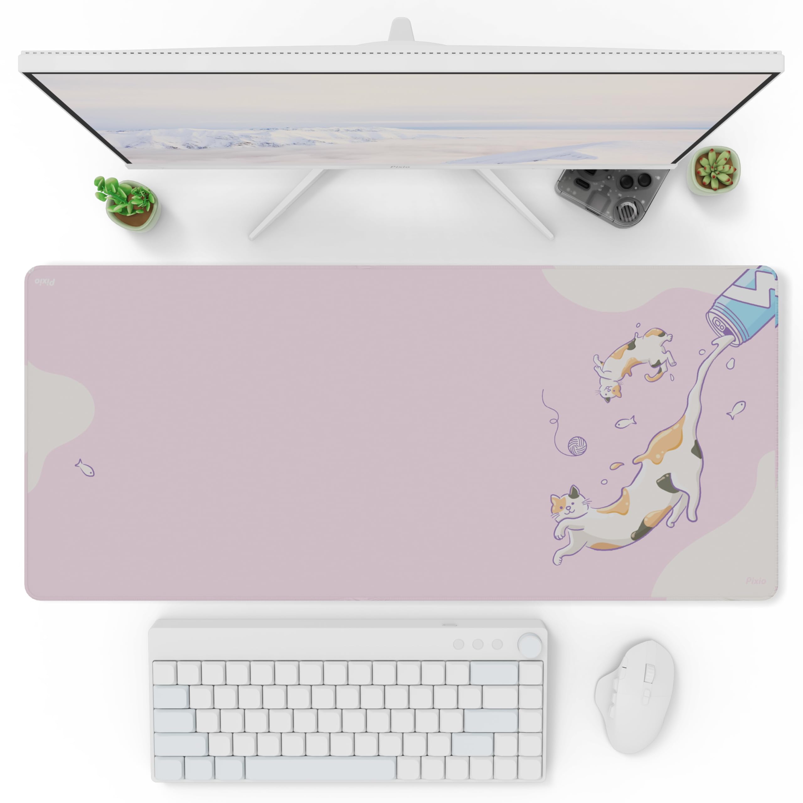 Pixio Mouse Pads - 36 x 16 inch XXL Milky Cats Pink Multifunctional Large Desk Mats for Gaming, Office, Desktop Anti-Slip Waterproof Washable Computer