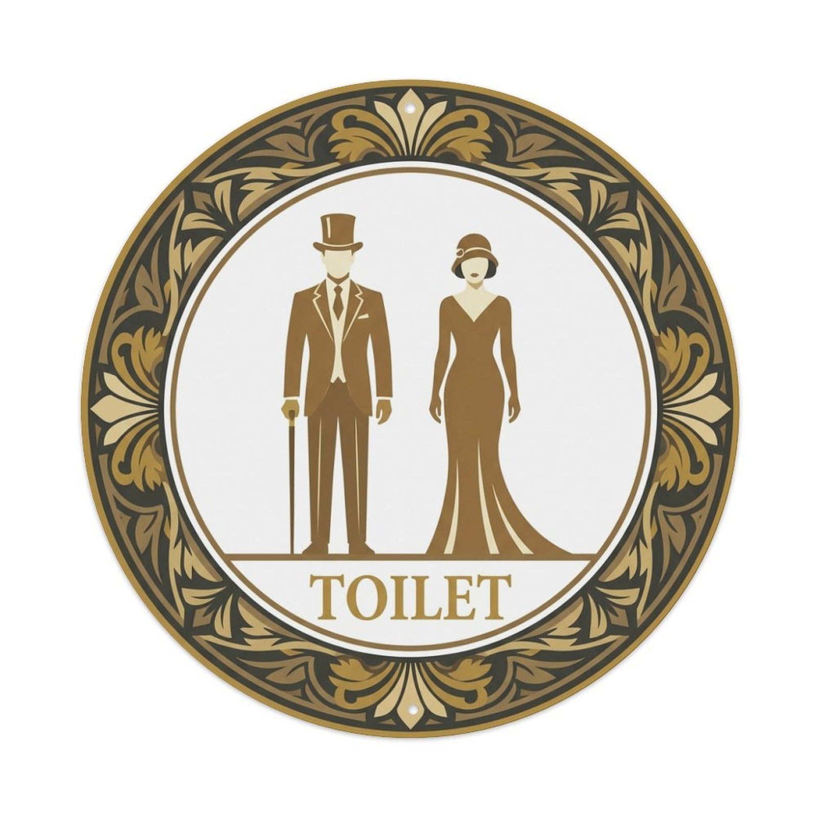 Restroom Notice Toilet Ivory Gold Floral Medal Metal Tin Sign