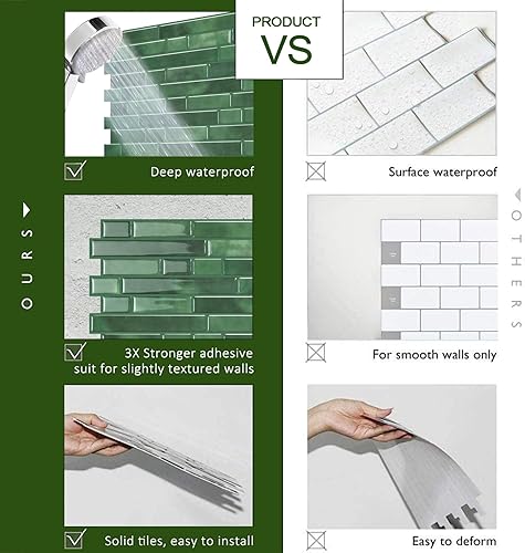 Vista 51 de STICKGOO - Azulejos autoadhesivos para loseta en muro, 12 x 12 pulgadas, azulejos autoadhesivos para loseta en muro de cocina y baño