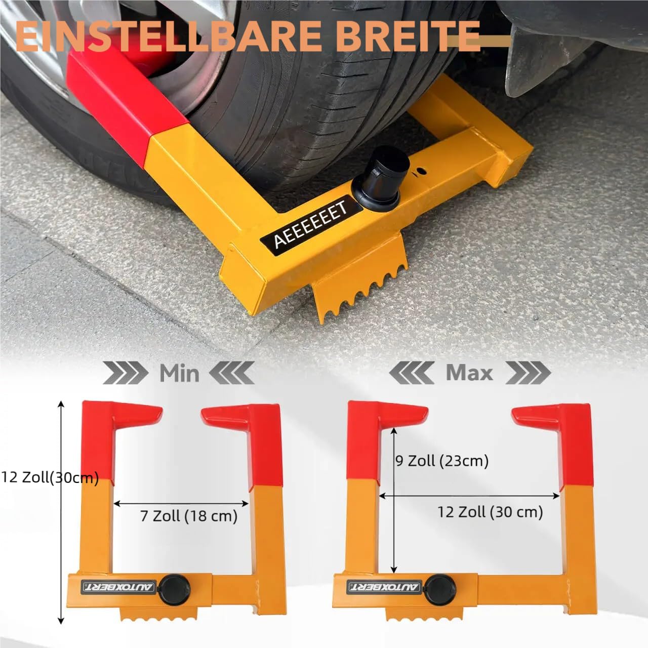 2 Radkrallen Parkkralle (Reifen von 7 bis 12 Zoll Breite) – Sägesichere Diebstahlsicherung für Auto, Wohnmobil, Anhänger & Motorrad mit PVC-Schutz + 4 Schlüssel