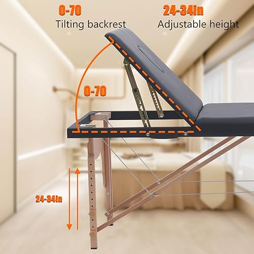 Miniatura 2 de Cama de masaje portátil con estirador de cuello, mesa de masaje plegable de 84 pulgadas para extensiones de pestañas y tatuajes de belleza (negro)