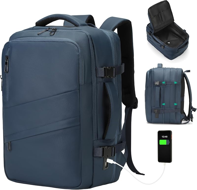 Travel Backpack Men Expandable Carry on Laptop Backpack 40L Blue | fit 18 Inch Laptop,with USB A/C Port,TSA Flight Approved Bag Pack