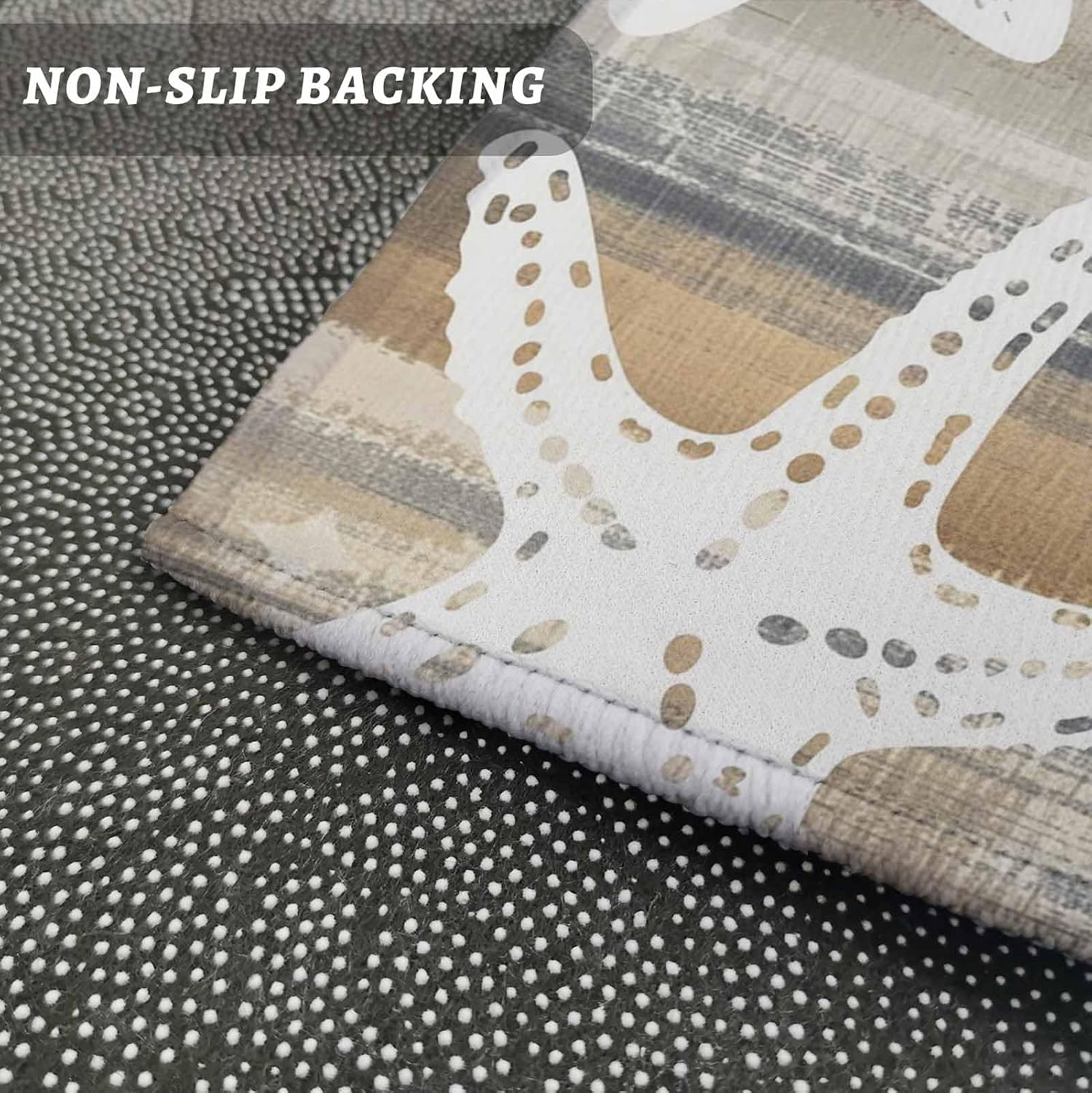 Teamery Kitchen Mats for Floor Summer Ocean Starfish Brown Washable Non Slip Kitchen Rugs 1PCS, Abstract Mottled Vintage Absorbent Standing Mats for Sink Bathroom Office Living Room 15.7x47.2in