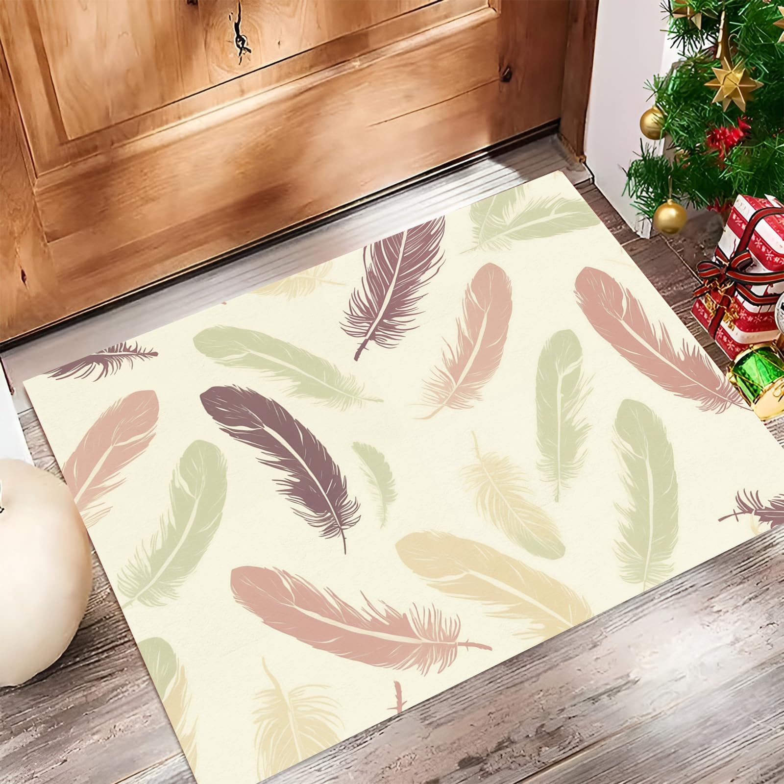 Tapis entrée intérieur lavable et imperméable au motif de feuilles