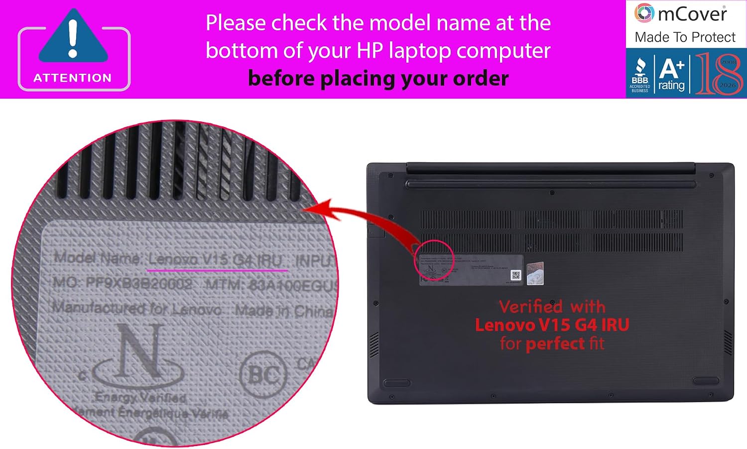 mCover Case ONLY Compatible for 2024-2026 15.6" Lenovo V15 G4 / G5 / G6 Series Windows Notebook PC(with 180° Hinge, NOT Fitting Any Other Lenovo Models)- Black