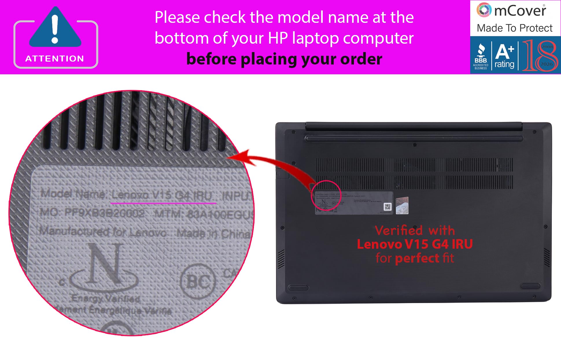 mCover Funda solo compatible con Lenovo V15 G4 / G5 / G6 Series 2024-2026 de 15.6 pulgadas (con bisagra de 180°, no es compatible con ningún otro modelo Lenovo), transparente