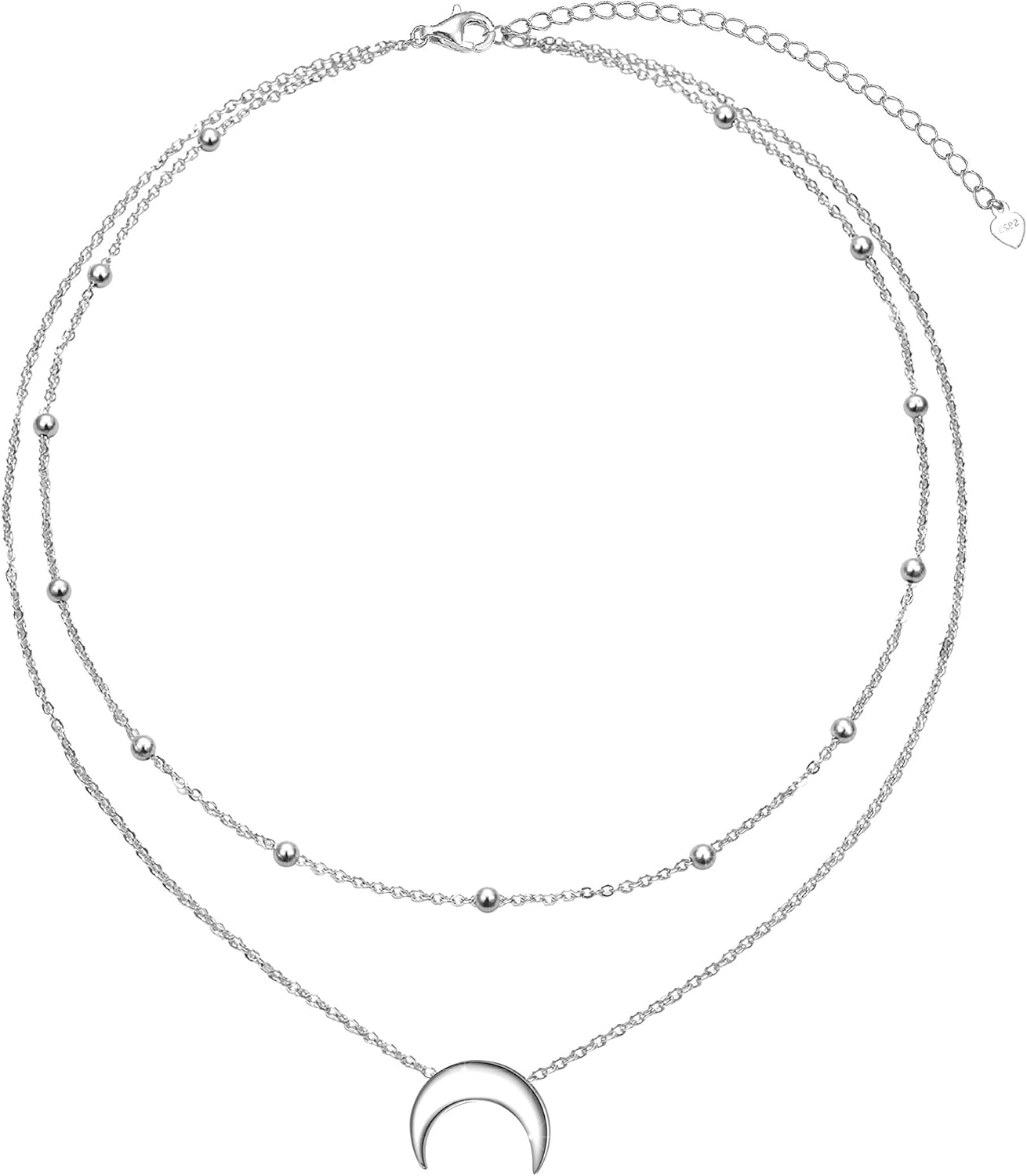 FLYOW Layered Choker Necklace S925 Sterling Silver Star Full Moon Daisy Flower Pendant Disc Jewelry Adjustable Clavicle Necklaces for Women Girls Birthday Gifts