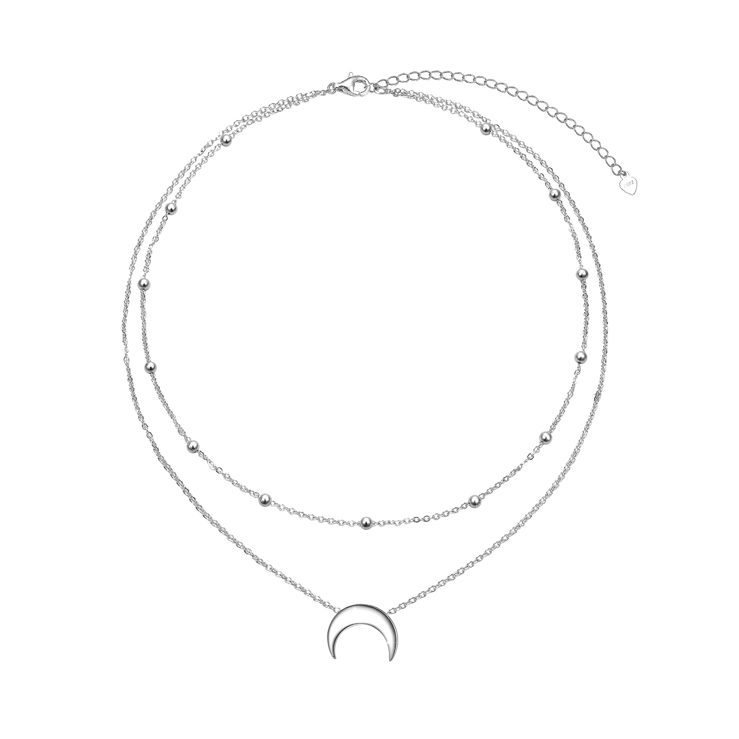 Flyow Halbmond Geschichtete Choker Halskette S925 Sterling Silber Mond Anhänger Schmuck Verstellbare Schlüsselbein Halskette für Damen Mädchen Geburtstagsgeschenke